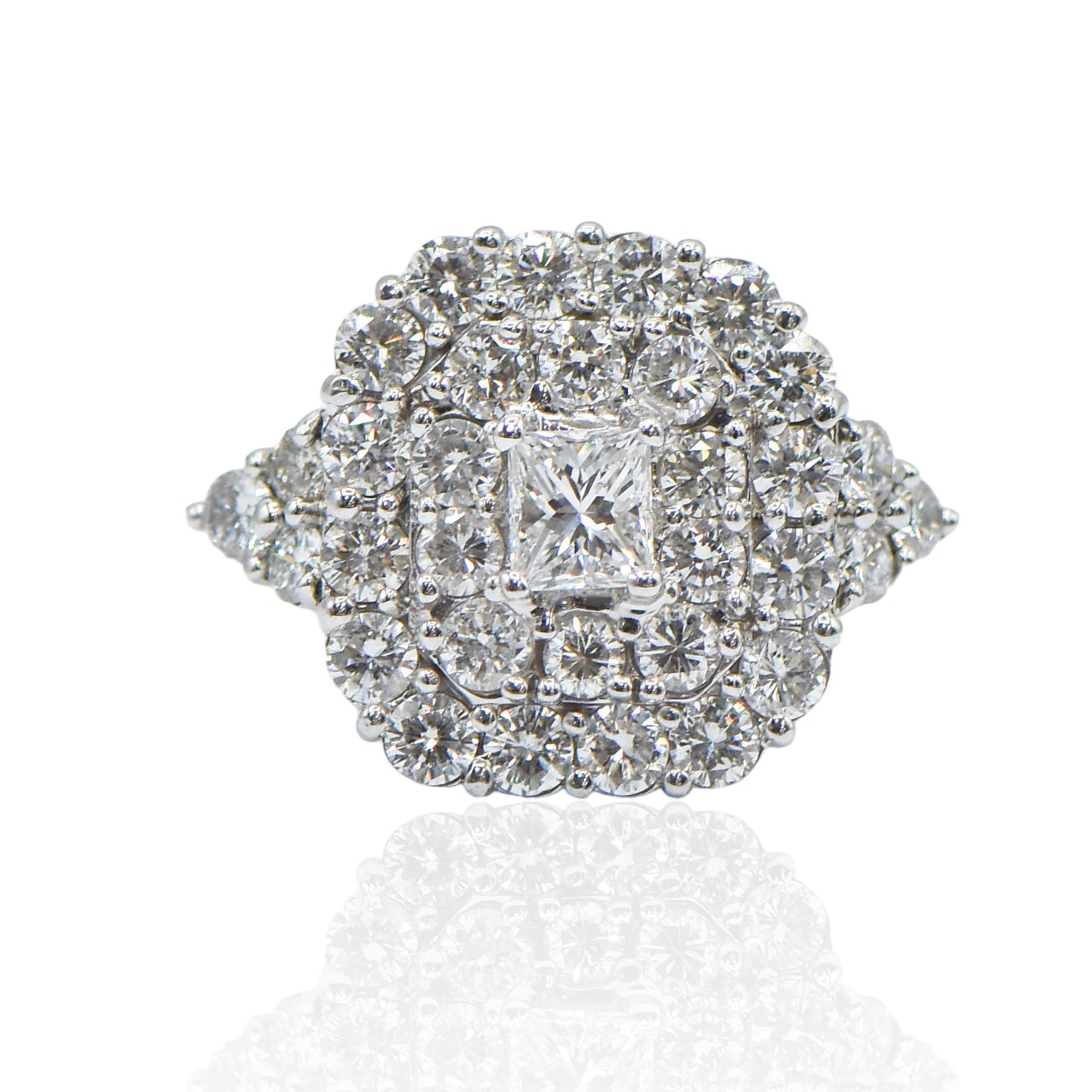 Rounded Square Diamond Cocktail Ring 14K White Gold Size 9.25 4.10cttw
