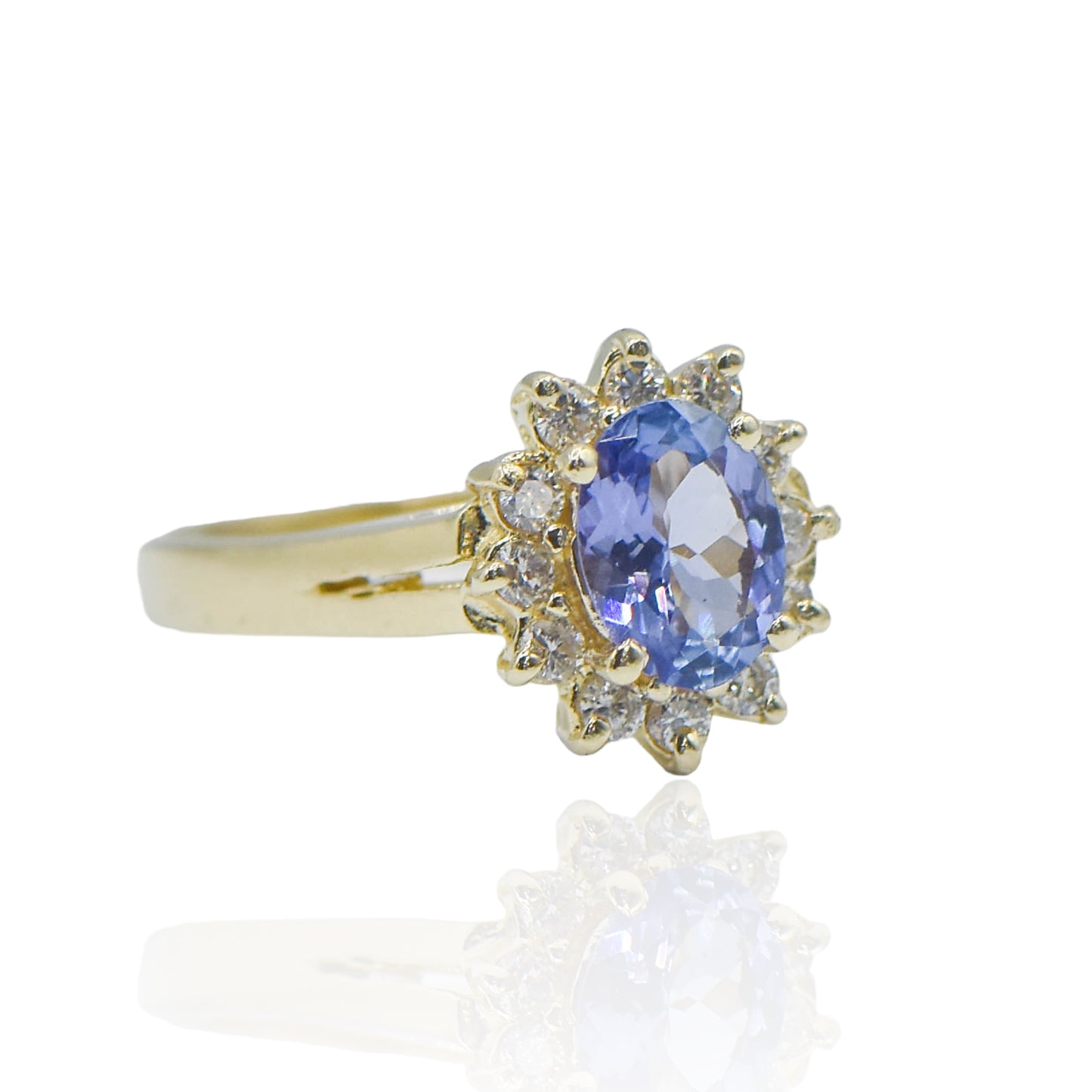 Tanzanite with Diamond Halo Ring 14K Yellow Gold Size 9 1.35ct Tanzanite/0.56cttw Diamonds