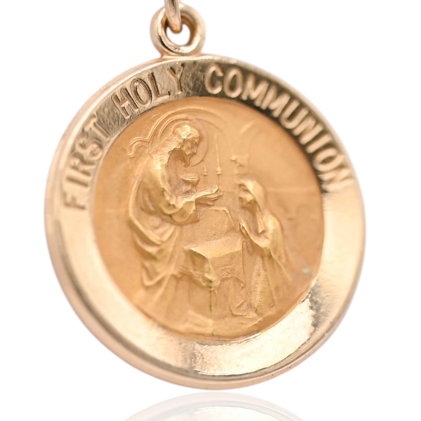 First Holy Communion Round Pendant 14K Yellow Gold