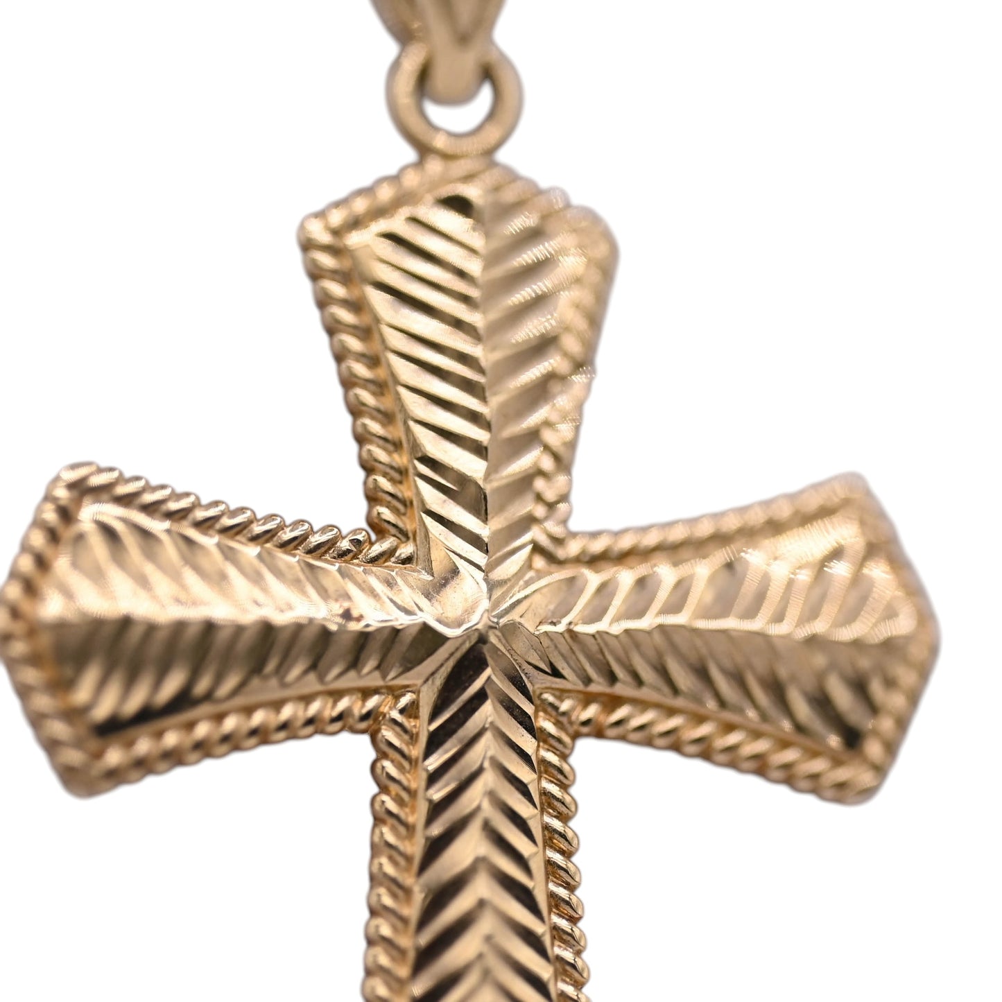 Feather-Texture Cross Pendant 14K Yellow Gold