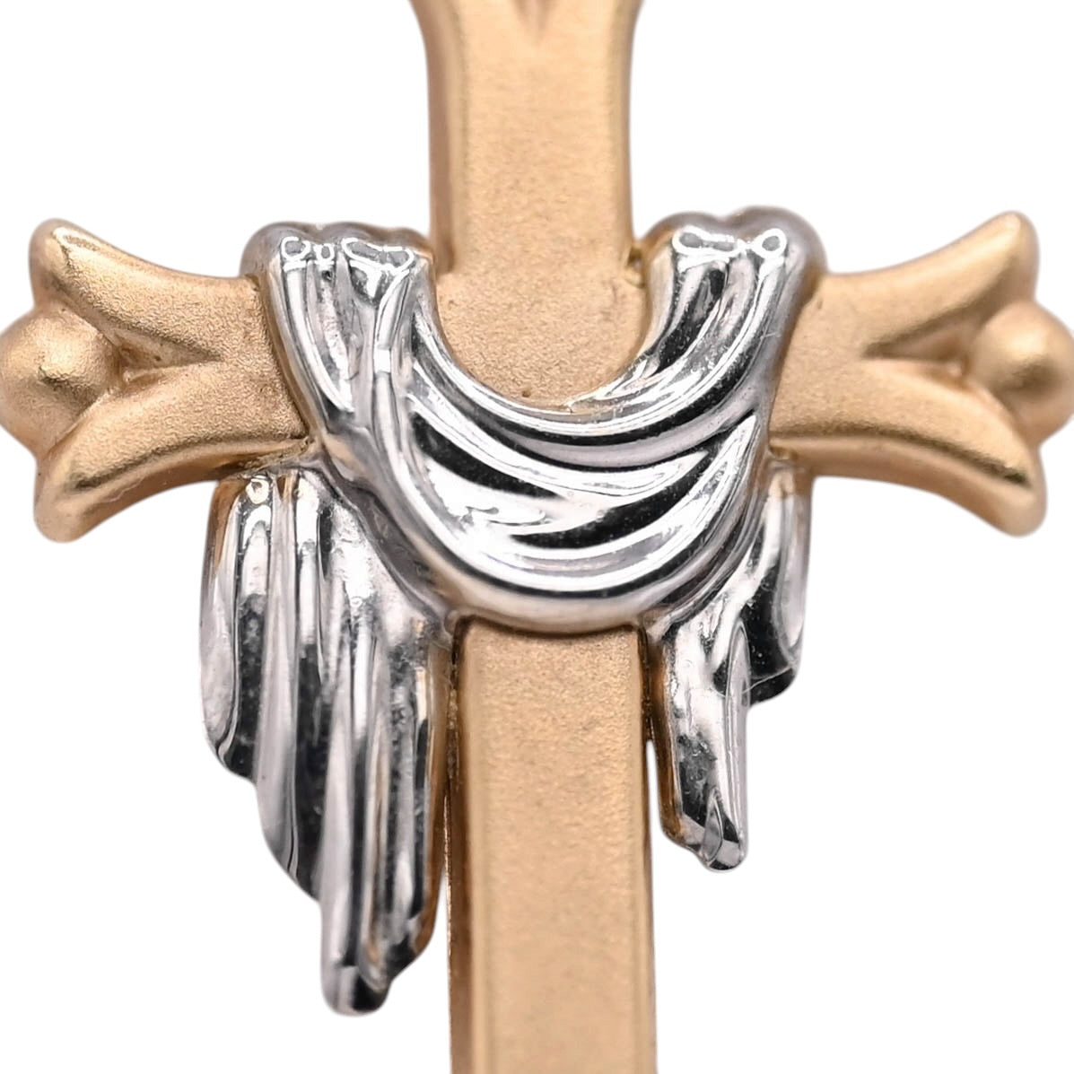 Two Tone Fleur de lis Lenten Cross Pendant 14K Yellow Gold and 14K White Gold