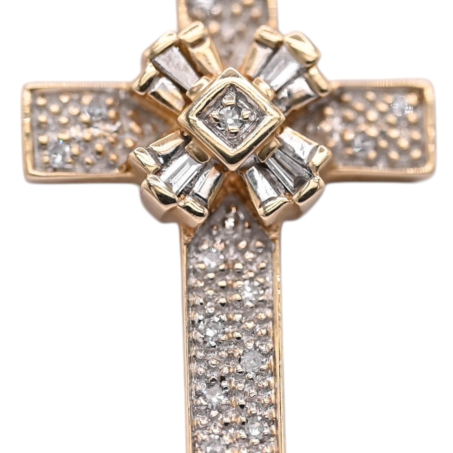 Crossover-Detailed Diamond Cross Pendant 14K Yellow Gold 0.05cttw