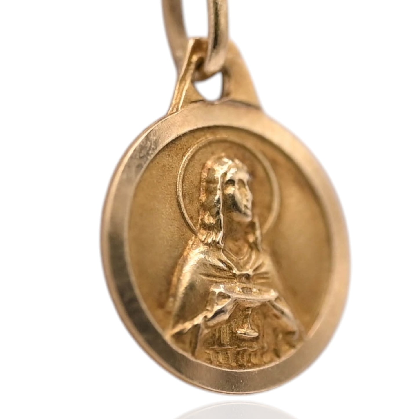 Saint Holding Cup Round Pendant 14K Yellow Gold