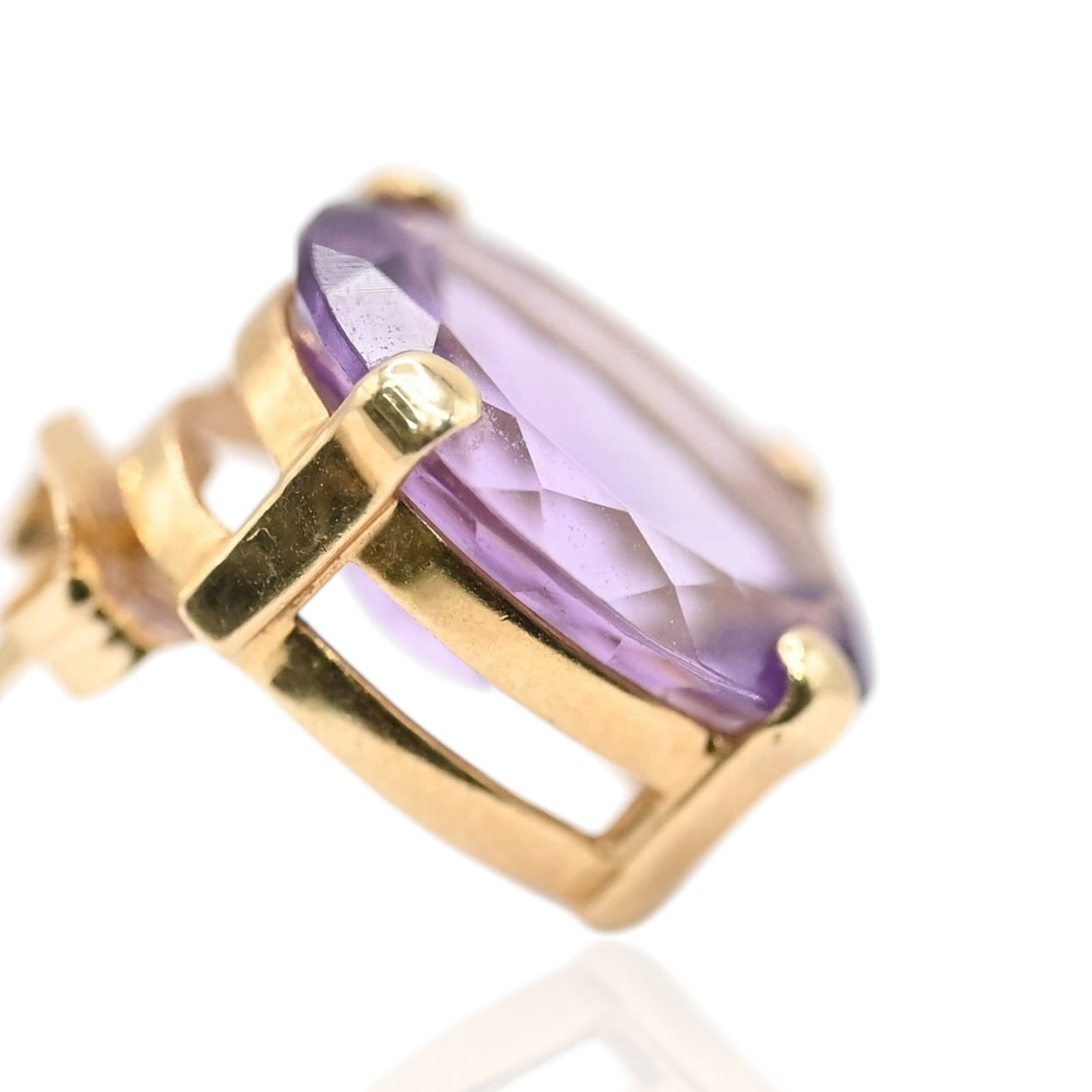 Oval Amethyst Basket Set Earrings 14K Yellow Gold with Butterfly Backs