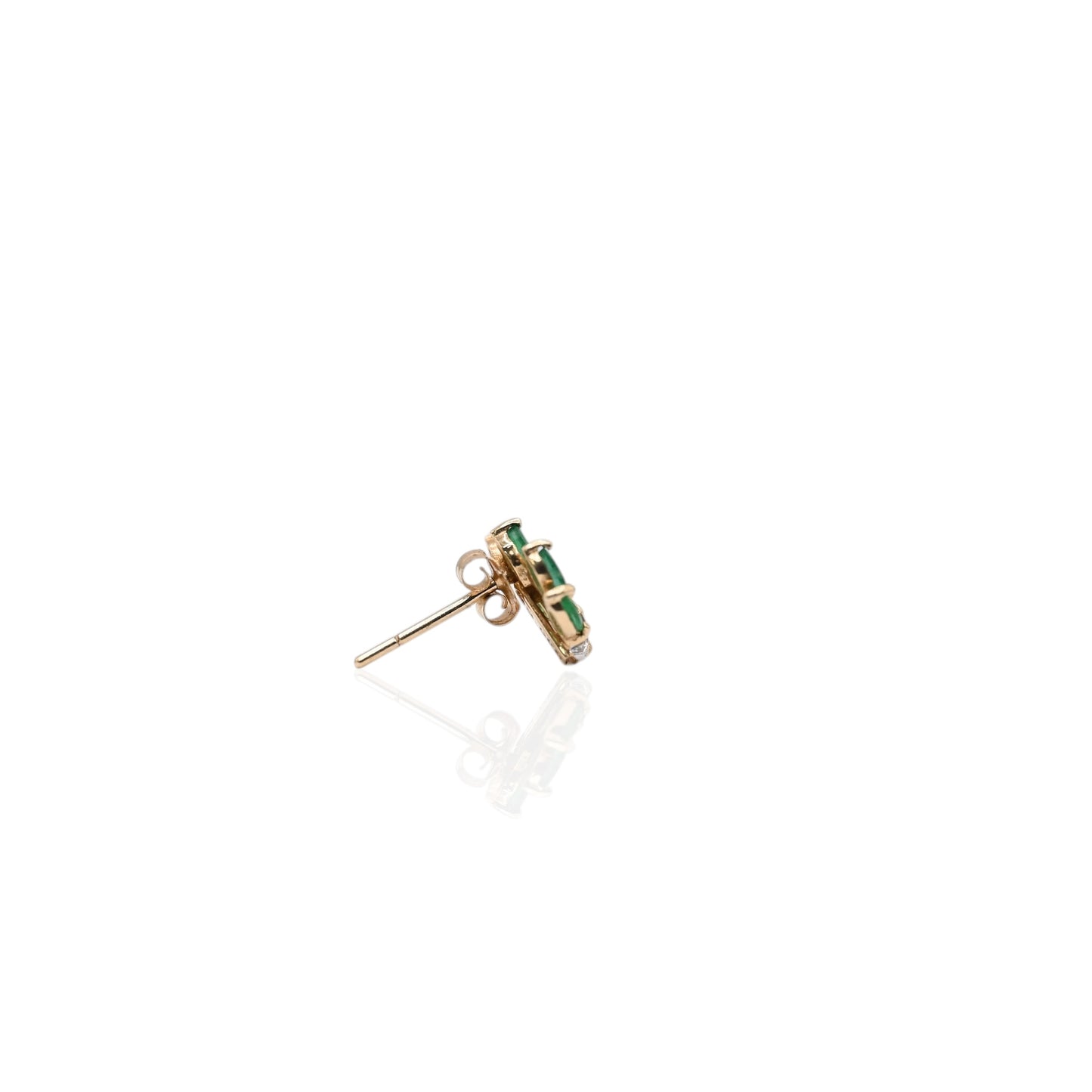 Marquise Emerald Leaf Earrings and Accent Diamond 10K Yellow Gold with Butterfly Backs