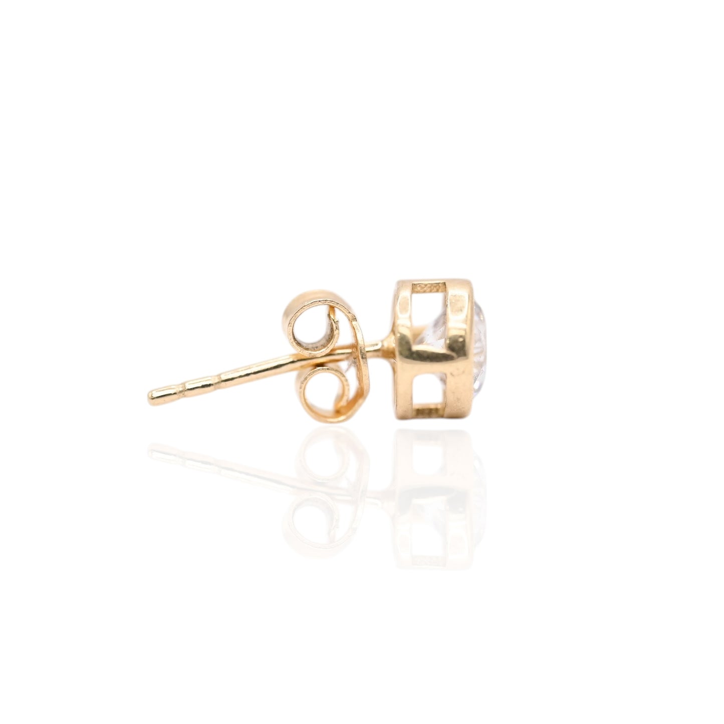 Round Cubic Zirconia Bezel Stud Earrings with Butterfly Backs 14K Yellow Gold 4.40mm