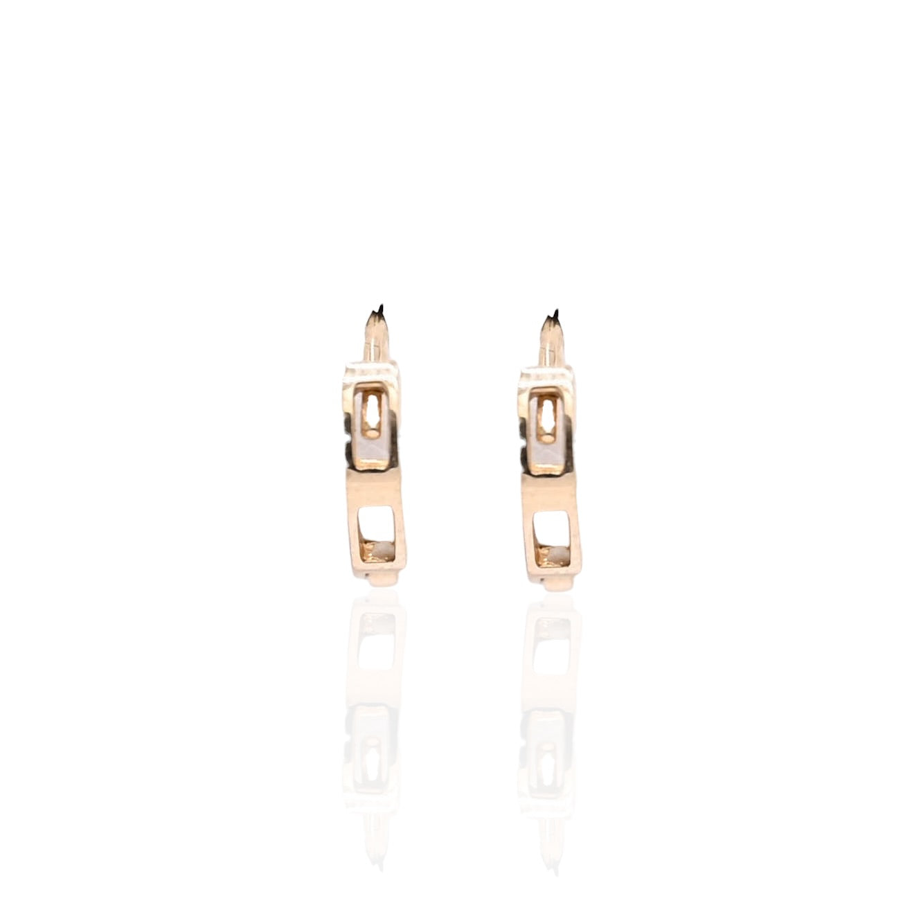 Pink Heart Cubic Zirconia Hoop Huggie Earrings with Accent Cubic Zirconias 14K Yellow Gold 1.90mm Thick/10.11mm Diameter