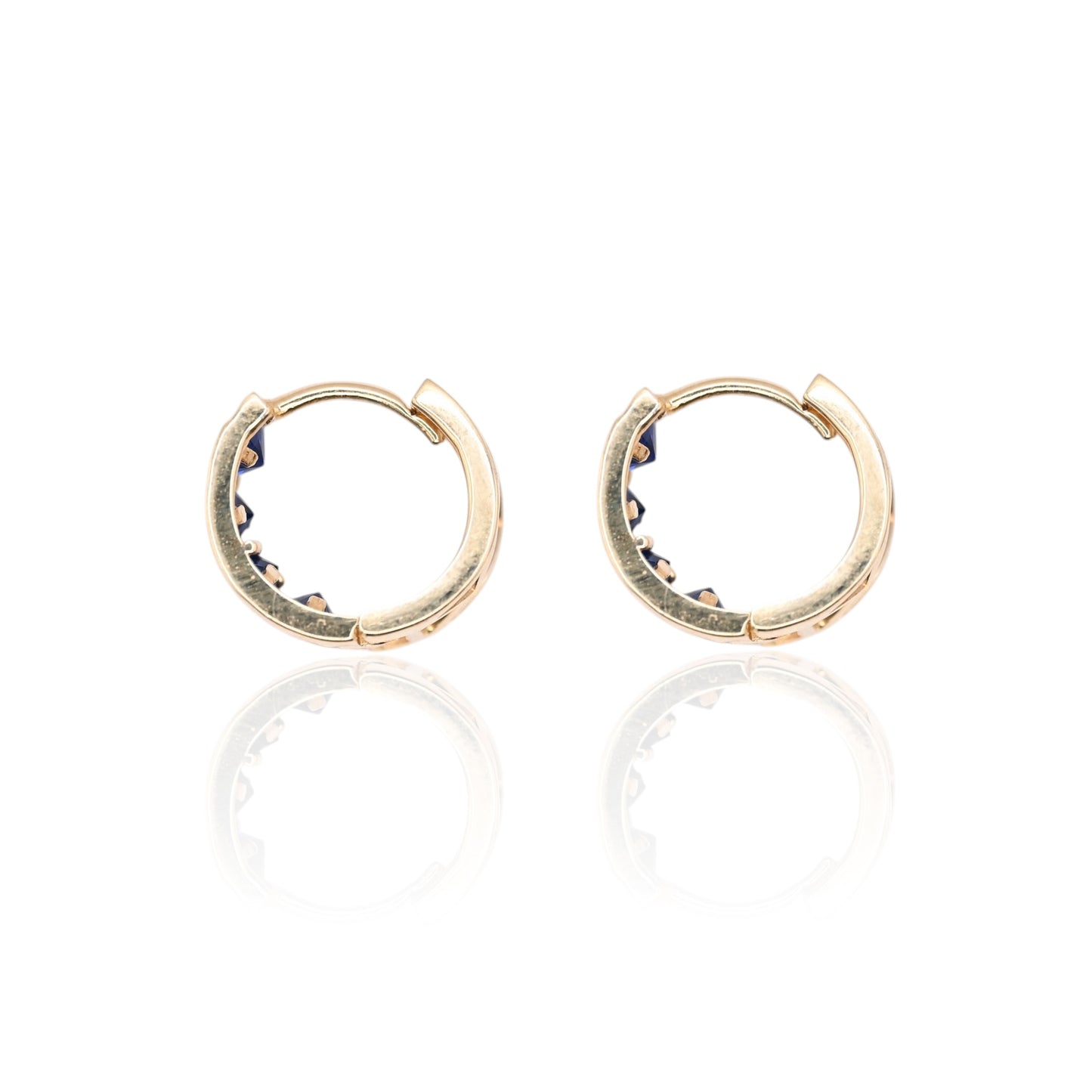 Blue Cubic Zirconia Diamond Cut Huggie Earrings 14K Yellow Gold 4.61mm Thick/12.00mm Diameter