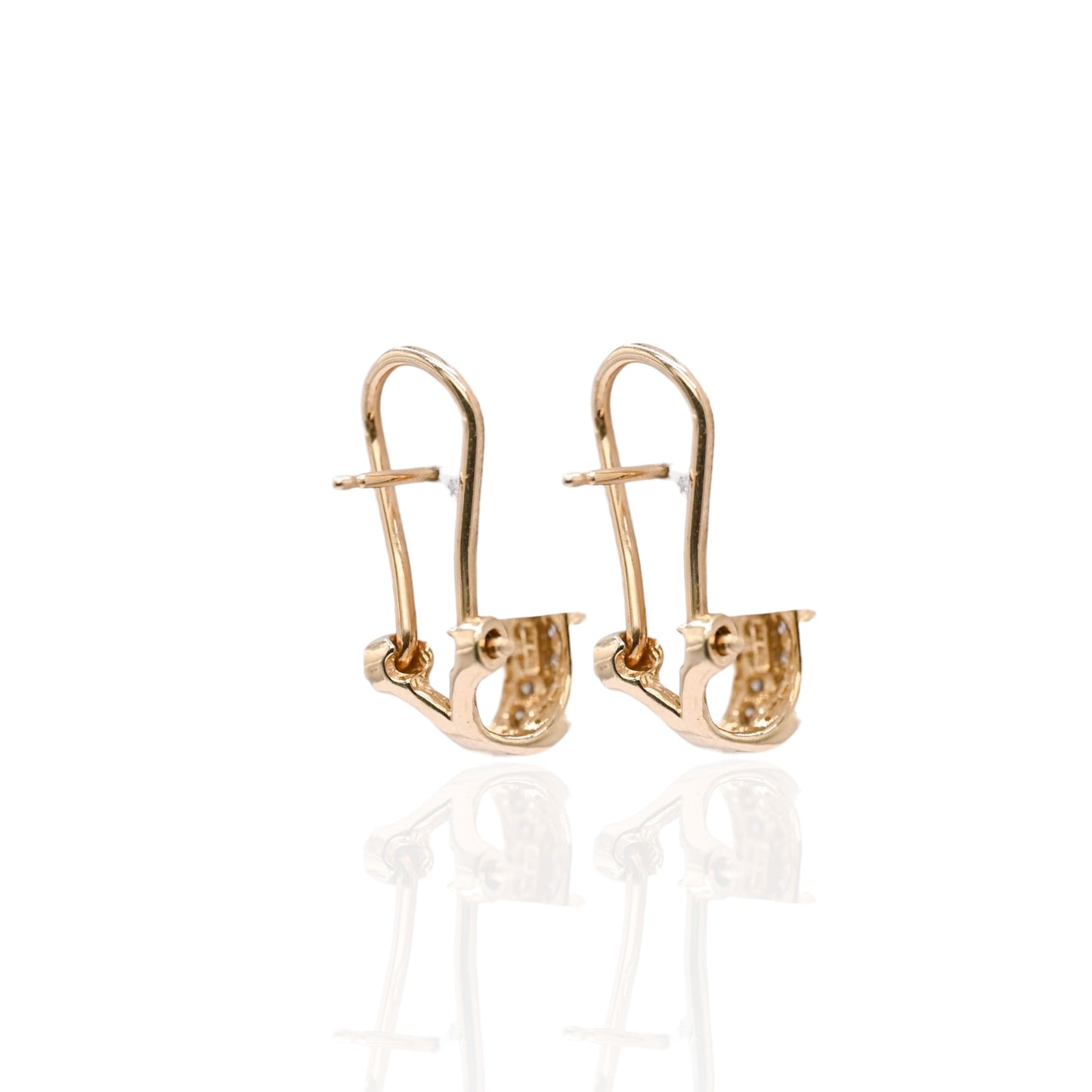 Emerald and Diamond Flower Omega Back Earrings 14K Yellow Gold 0.10cttw