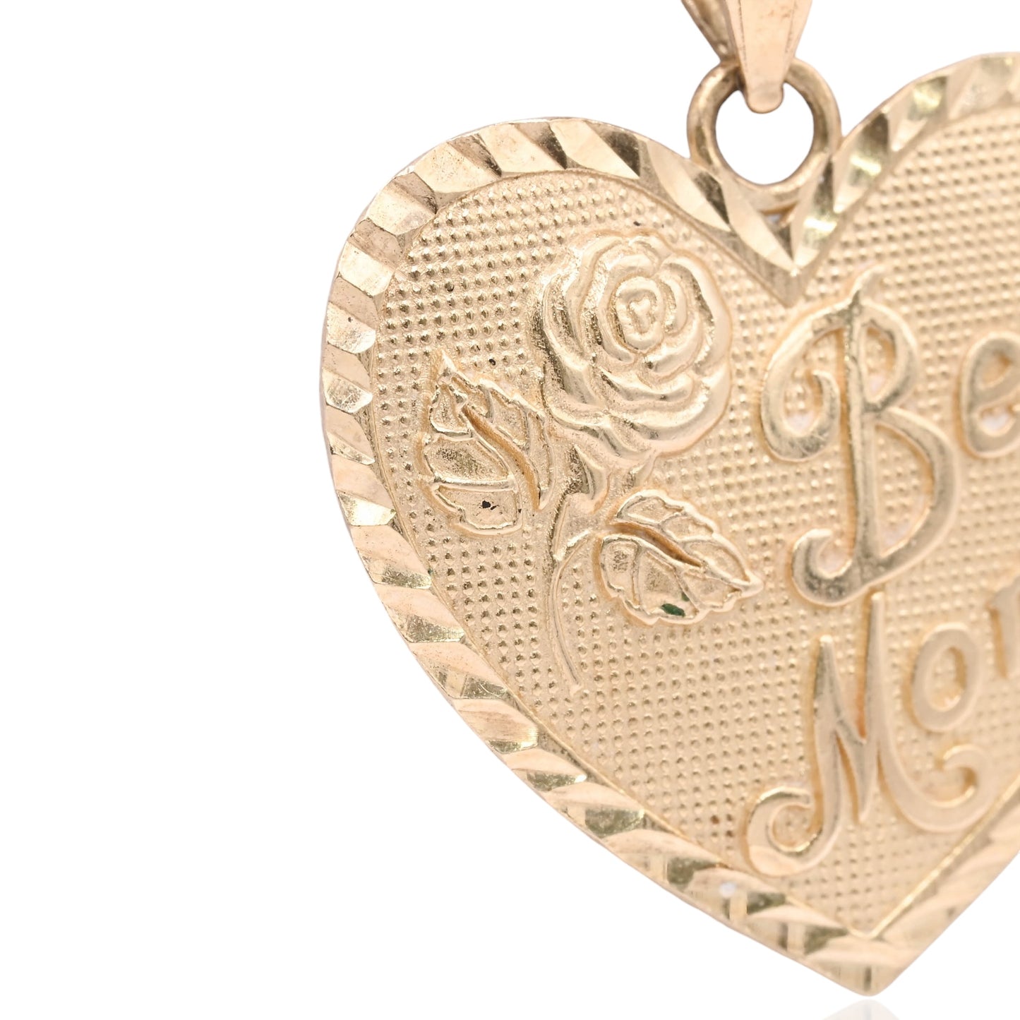 Vintage Inspired Best Mom Heart Pendant 14K Yellow Gold