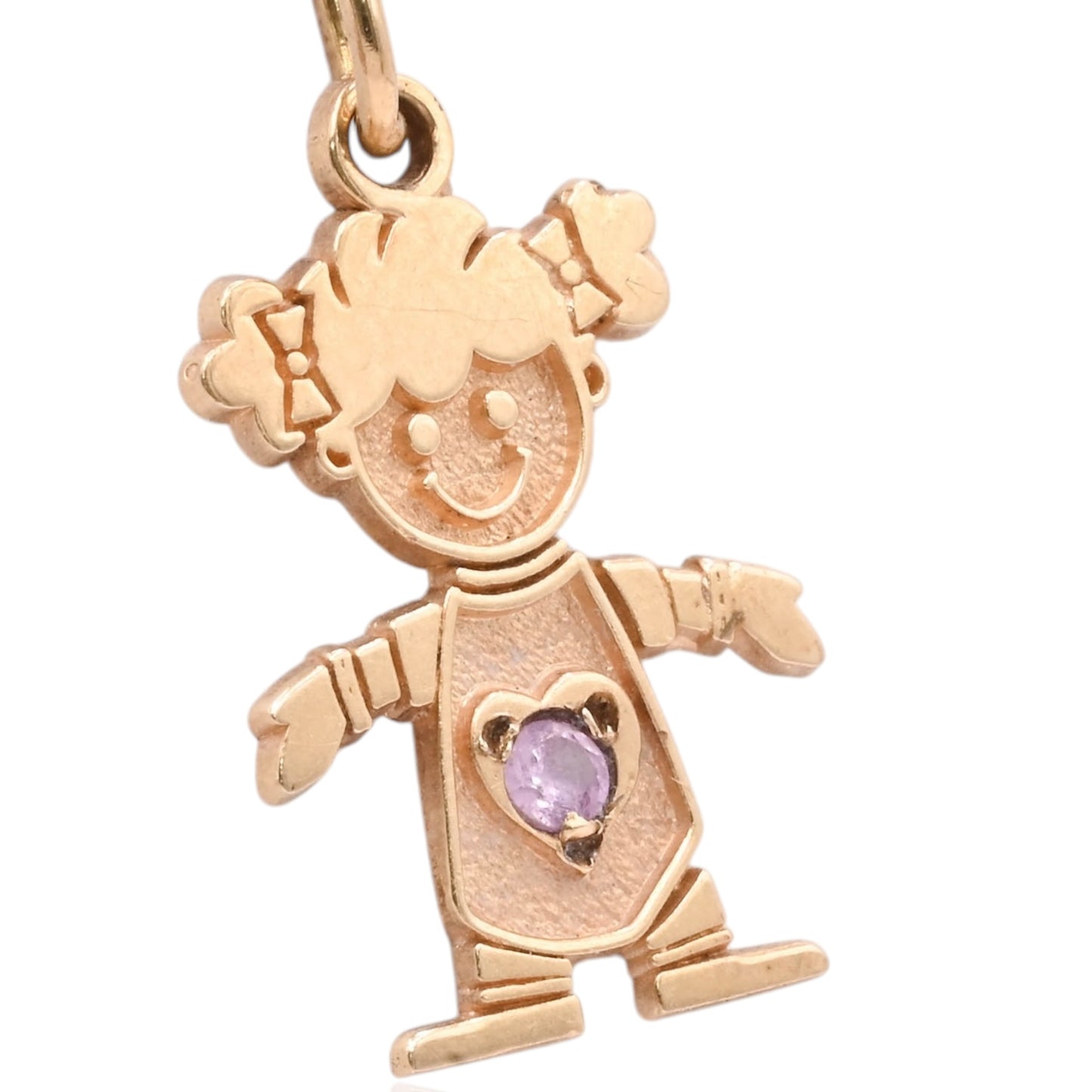 Little Girl with Pink CZ Pendant 14K Yellow Gold