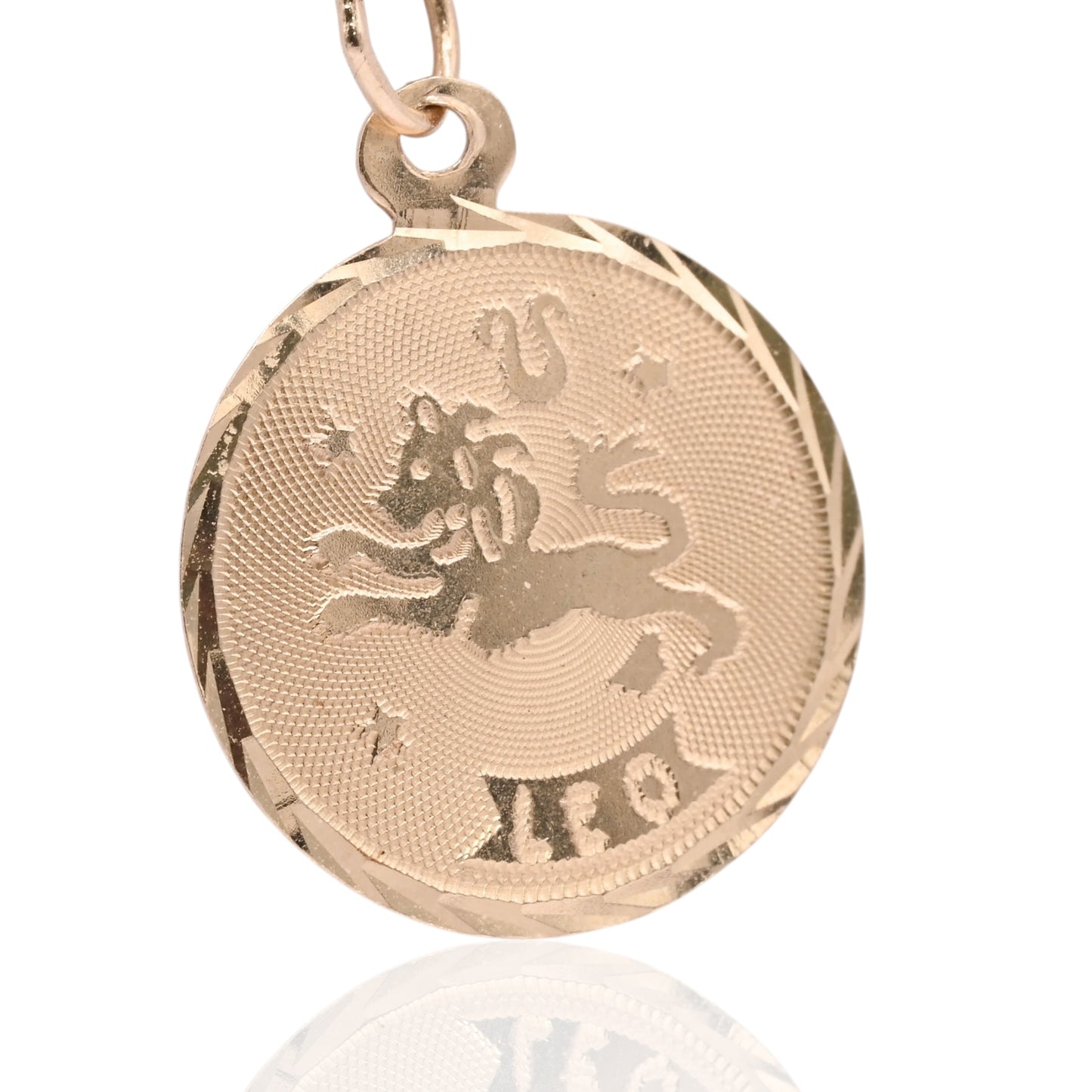 Round Leo Zodiac Pendant 14K Yellow Gold