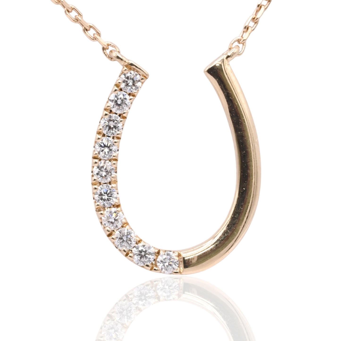 Half Diamond Horseshoe Necklace 14K Yellow Gold 18in 0.11cttw