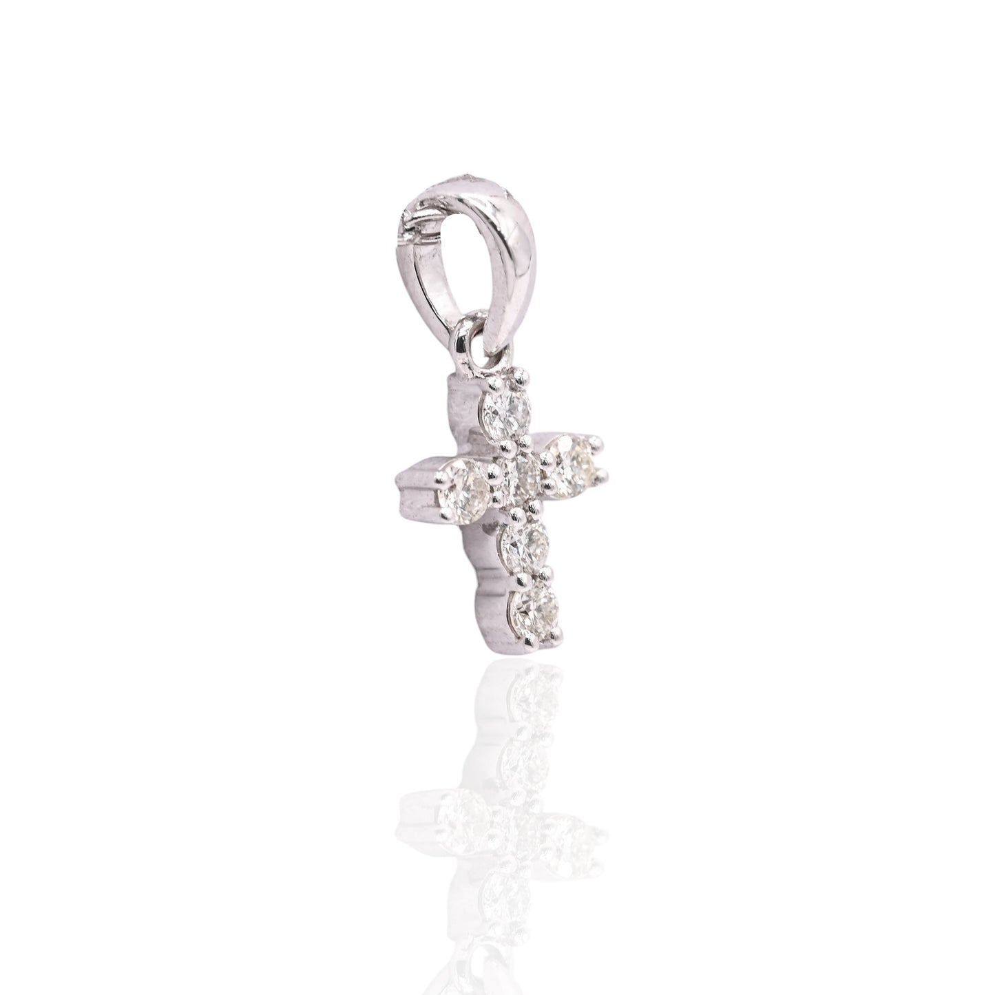 Dainty Diamond Cross Pendant 14K White Gold 0.09cttw