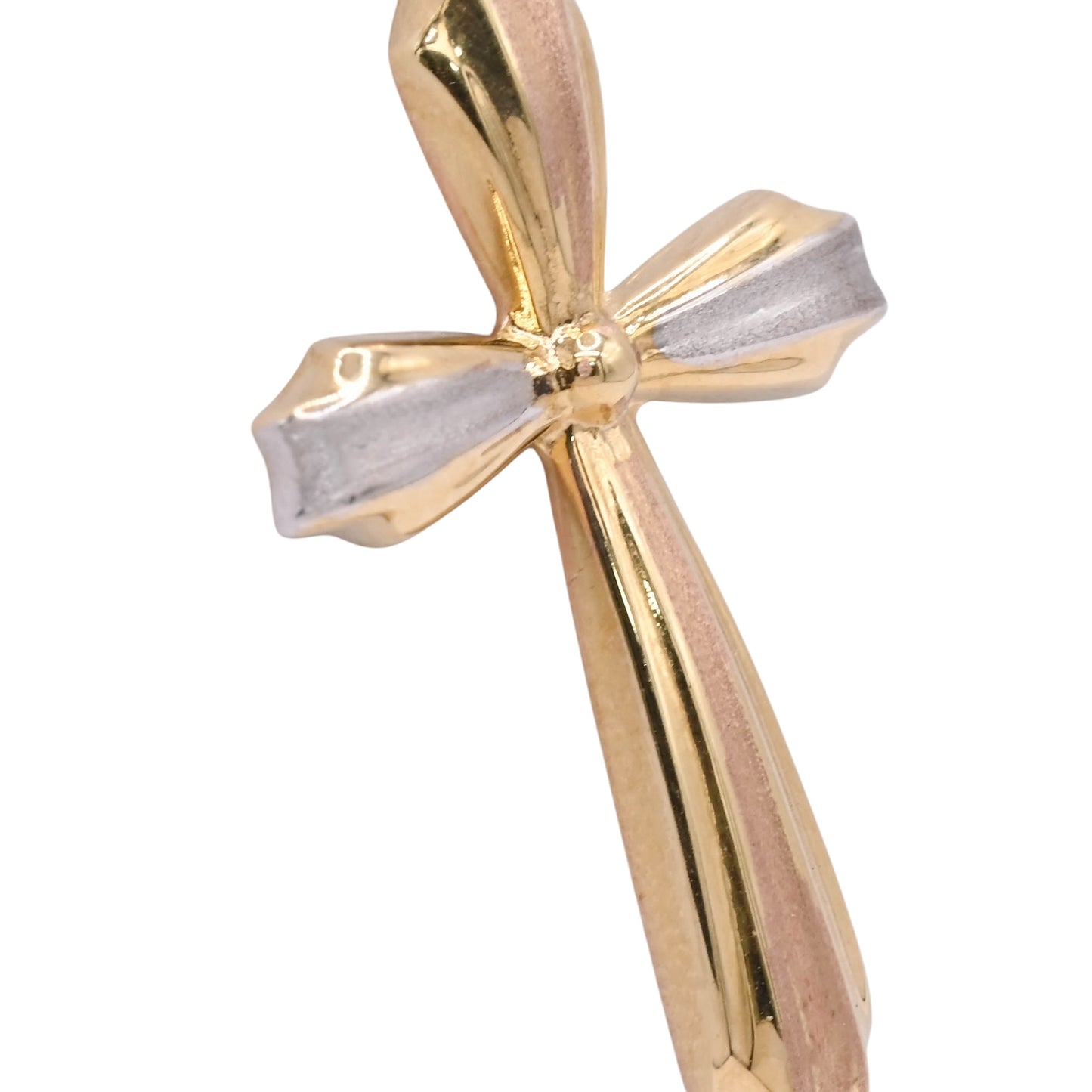 Tri-Color Ribboned Cross Necklace 14K Yellow Gold, 14K Rose Gold, 14K White Gold 18in