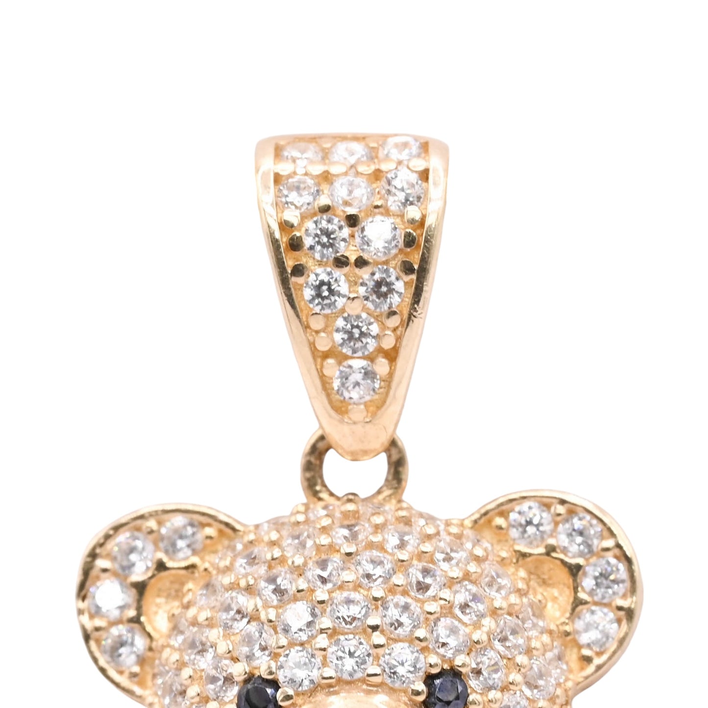 FINAL SALE: Cubic Zirconia and Synthetic Ruby Teddy Bear Pendant 14K Yellow Gold