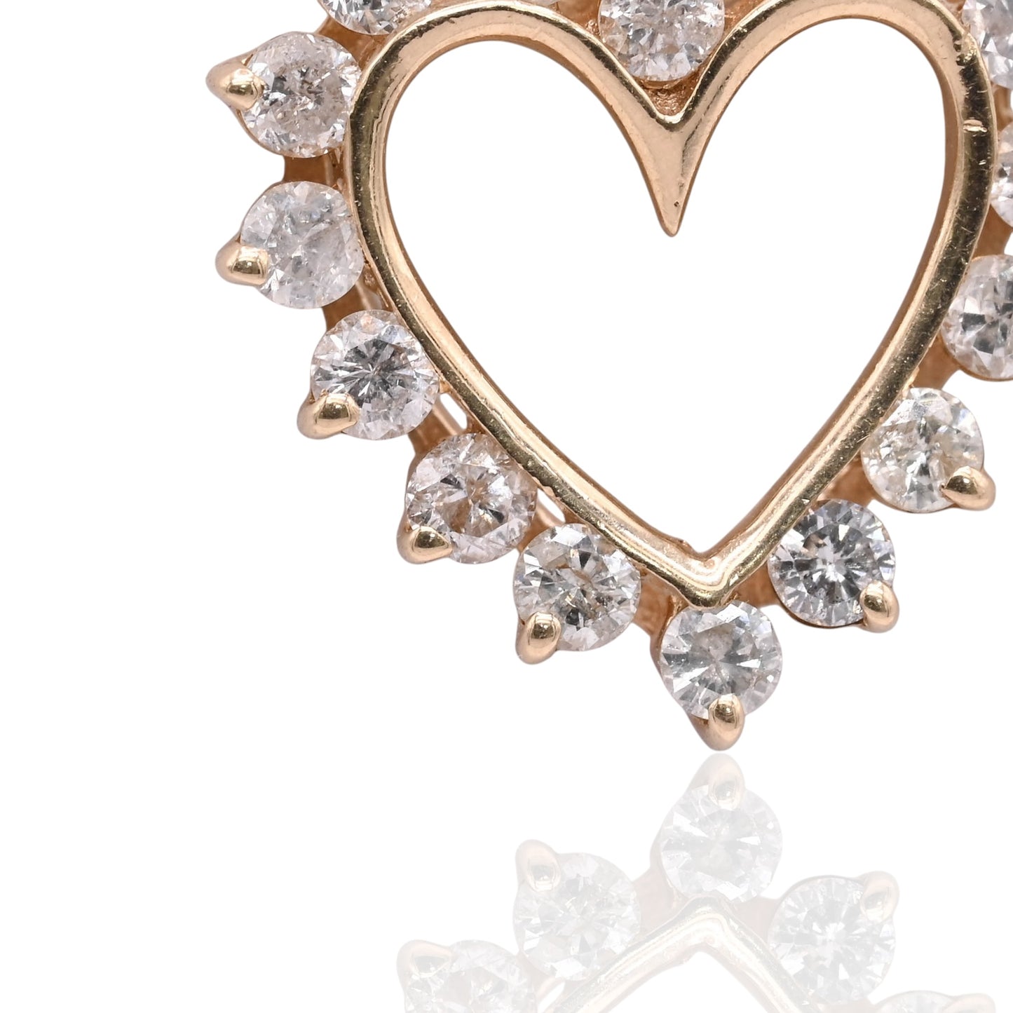 Vintage Style Open Heart Diamond Pendant 14K Yellow Gold with Ribbon Ears 0.40cttw