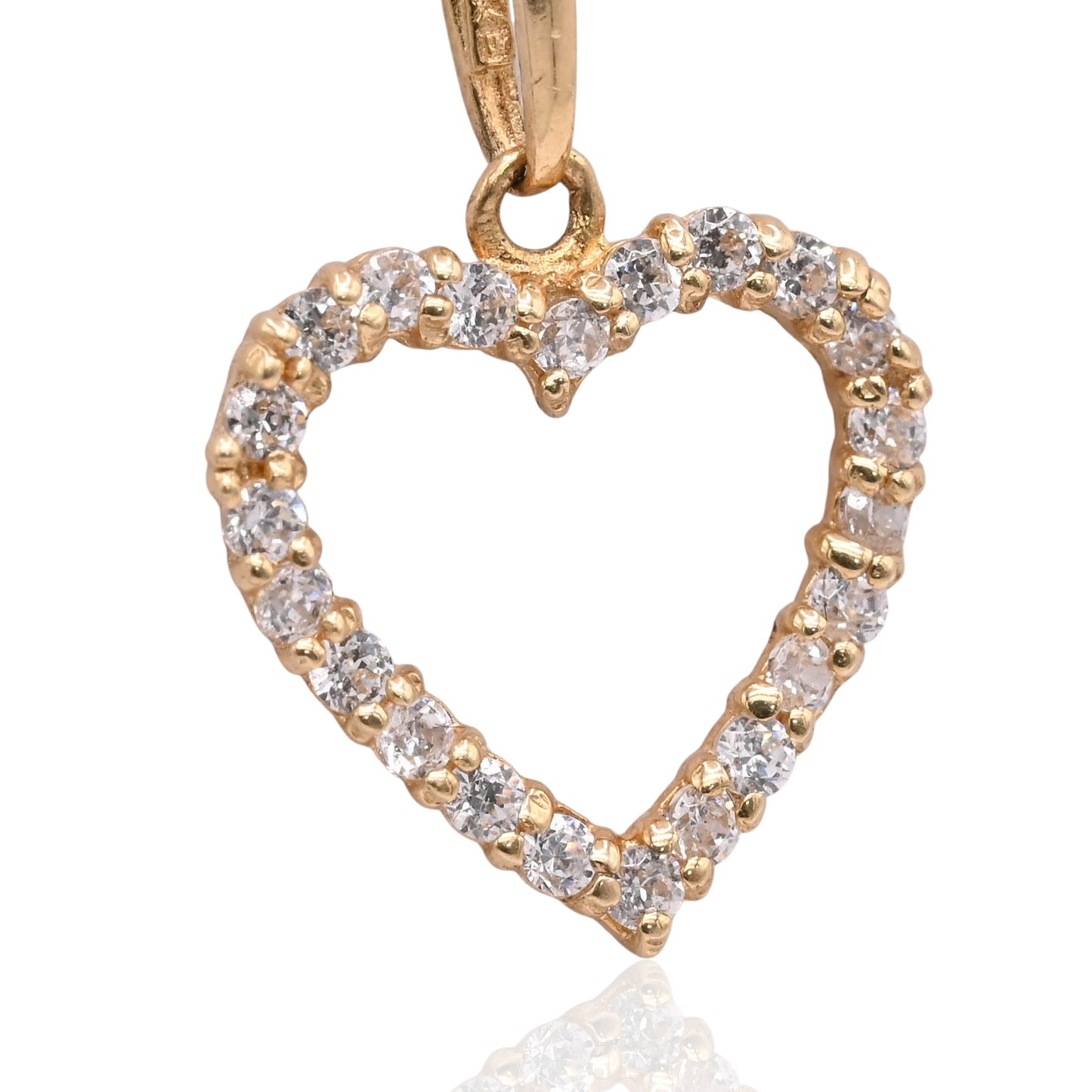 Dainty Open Heart Cubic Zirconia Pendant 14K Yellow Gold