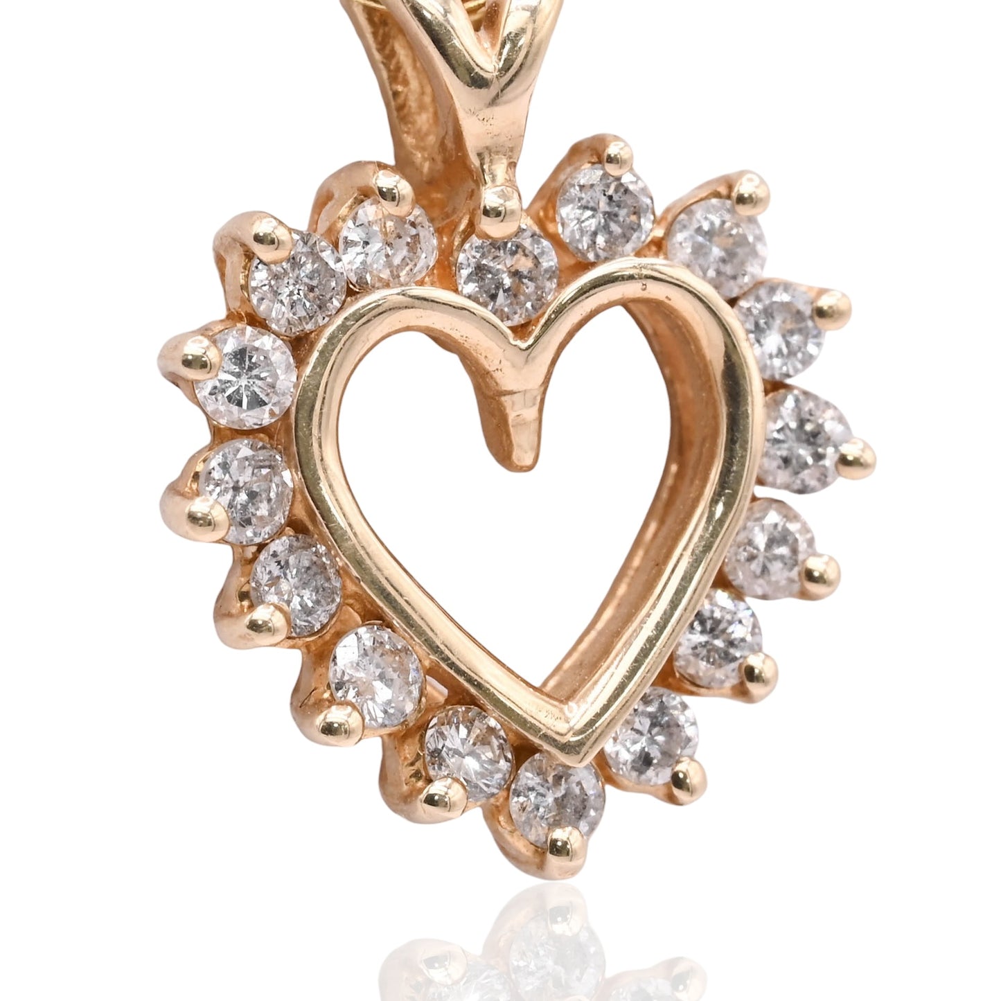 Vintage Style Open Heart Diamond Necklace with Gucci Link Chain 14K Yellow Gold 16in 0.24cttw