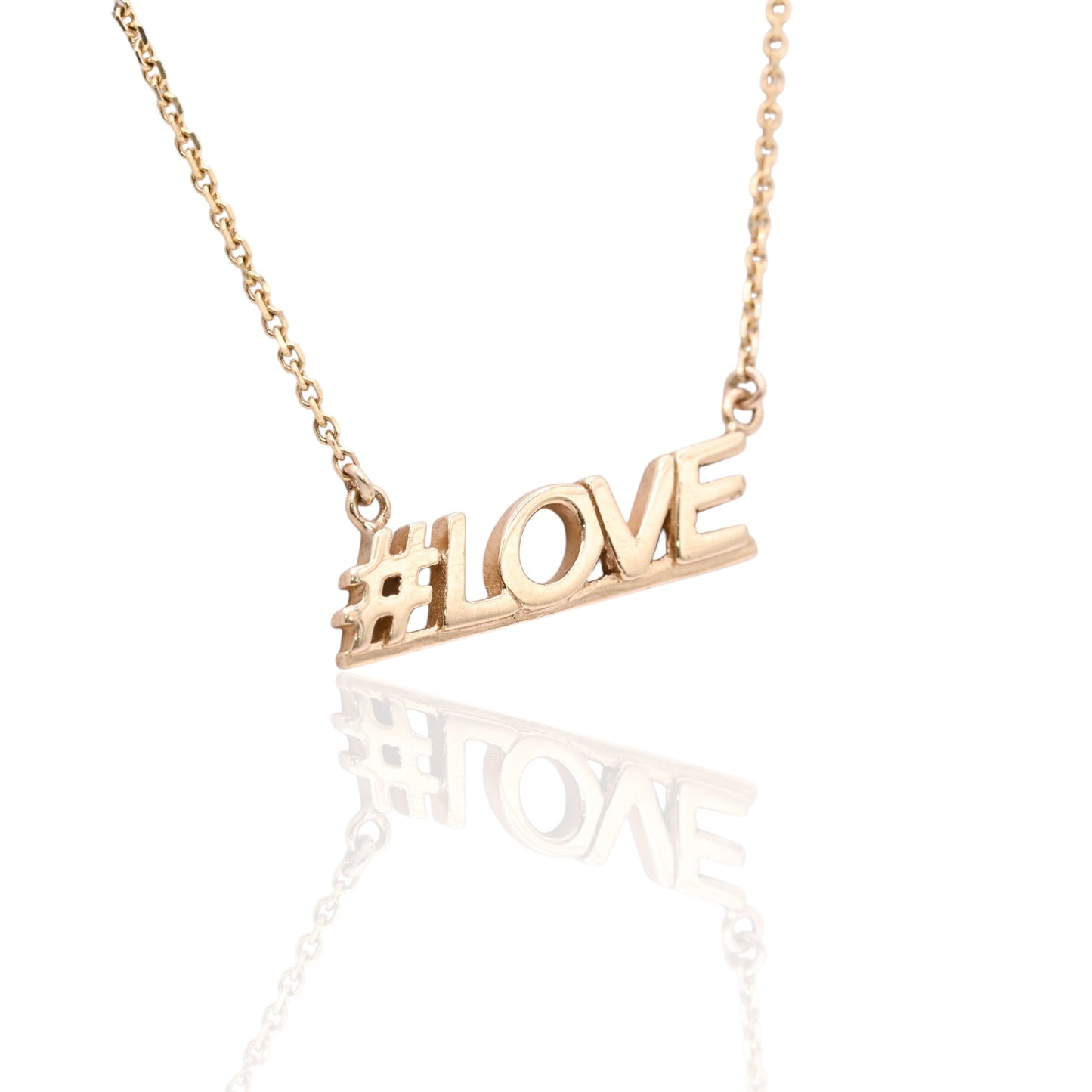 #LOVE Necklace 14K Yellow Gold on Diamond Cut Chain 19in (Larrea Original)