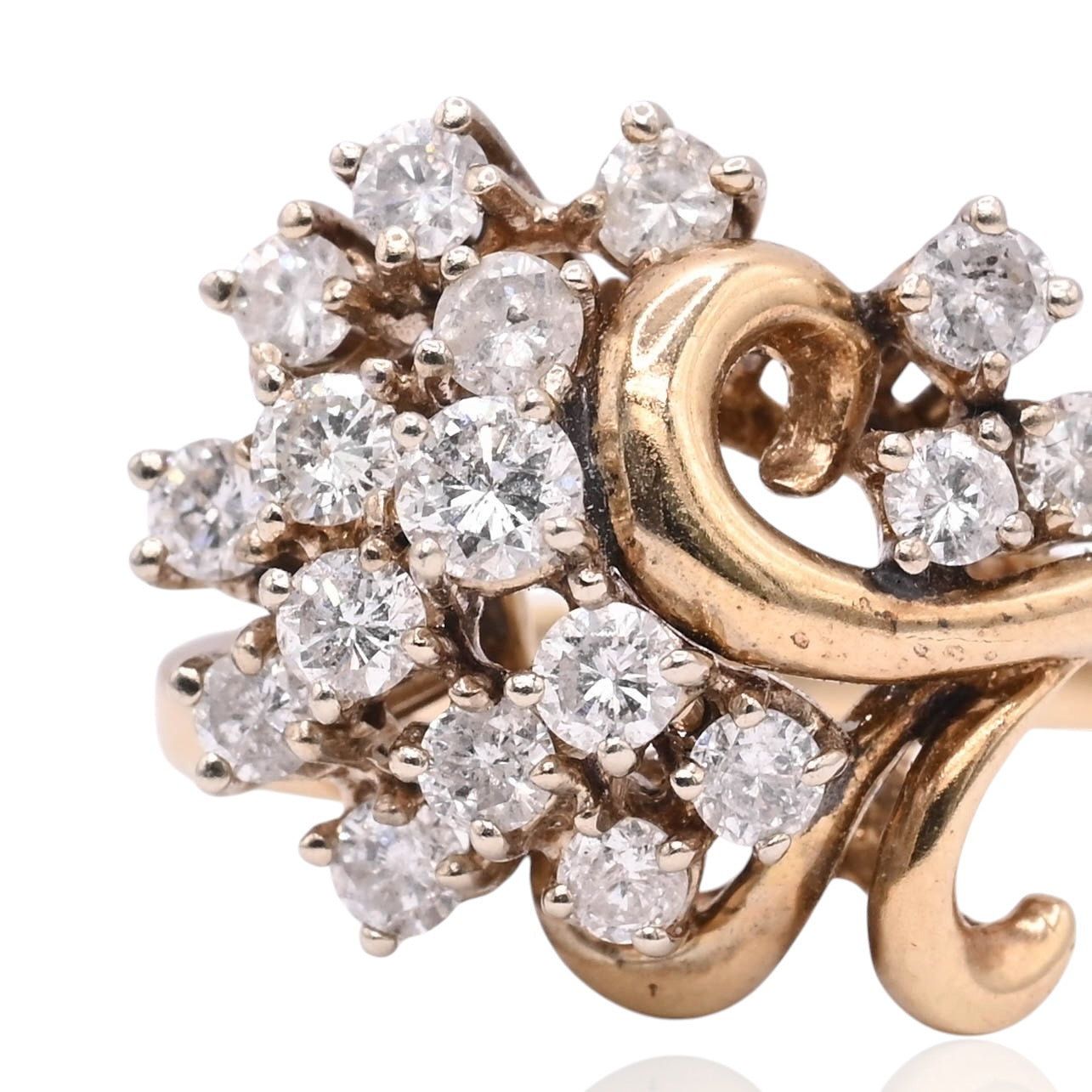 FINAL SALE: Vintage-Inspired Diamond Cluster Ring 14K Yellow Gold Size 6.25 1.06cttw