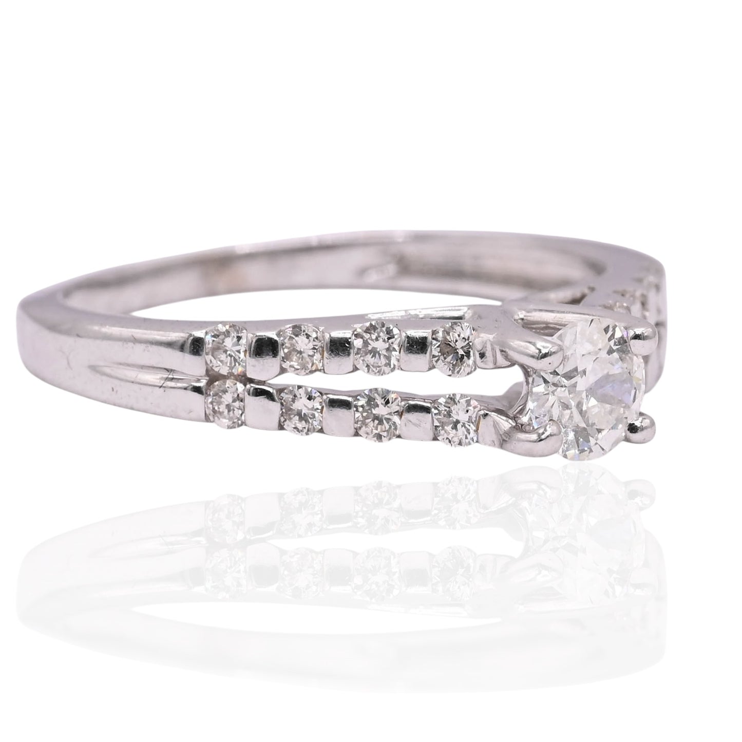 FINAL SALE: Double Row Bar Set Diamond Engagement 14K White Gold Ring 0.62cttw