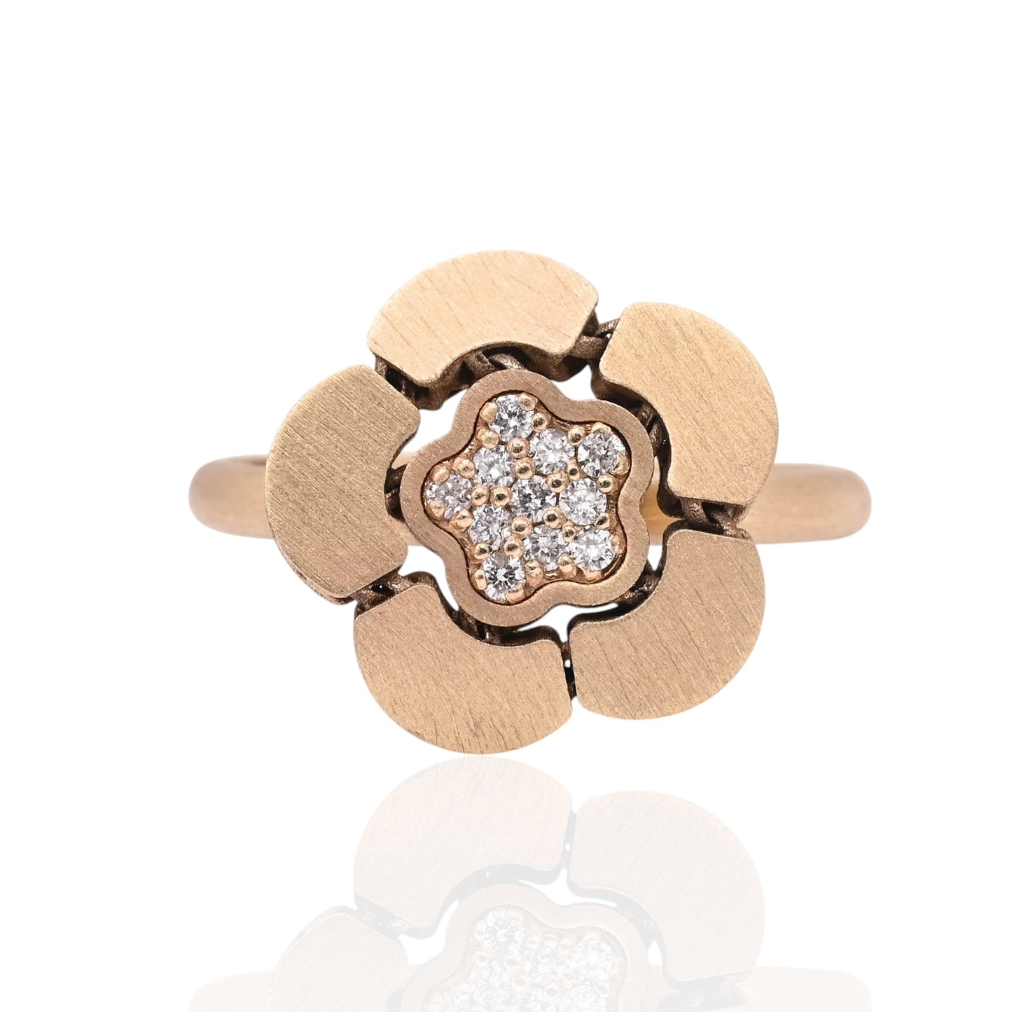 FINAL SALE: Flexible Flower Ring with Diamonds 14K Yellow Gold Size 6.75 0.11cttw
