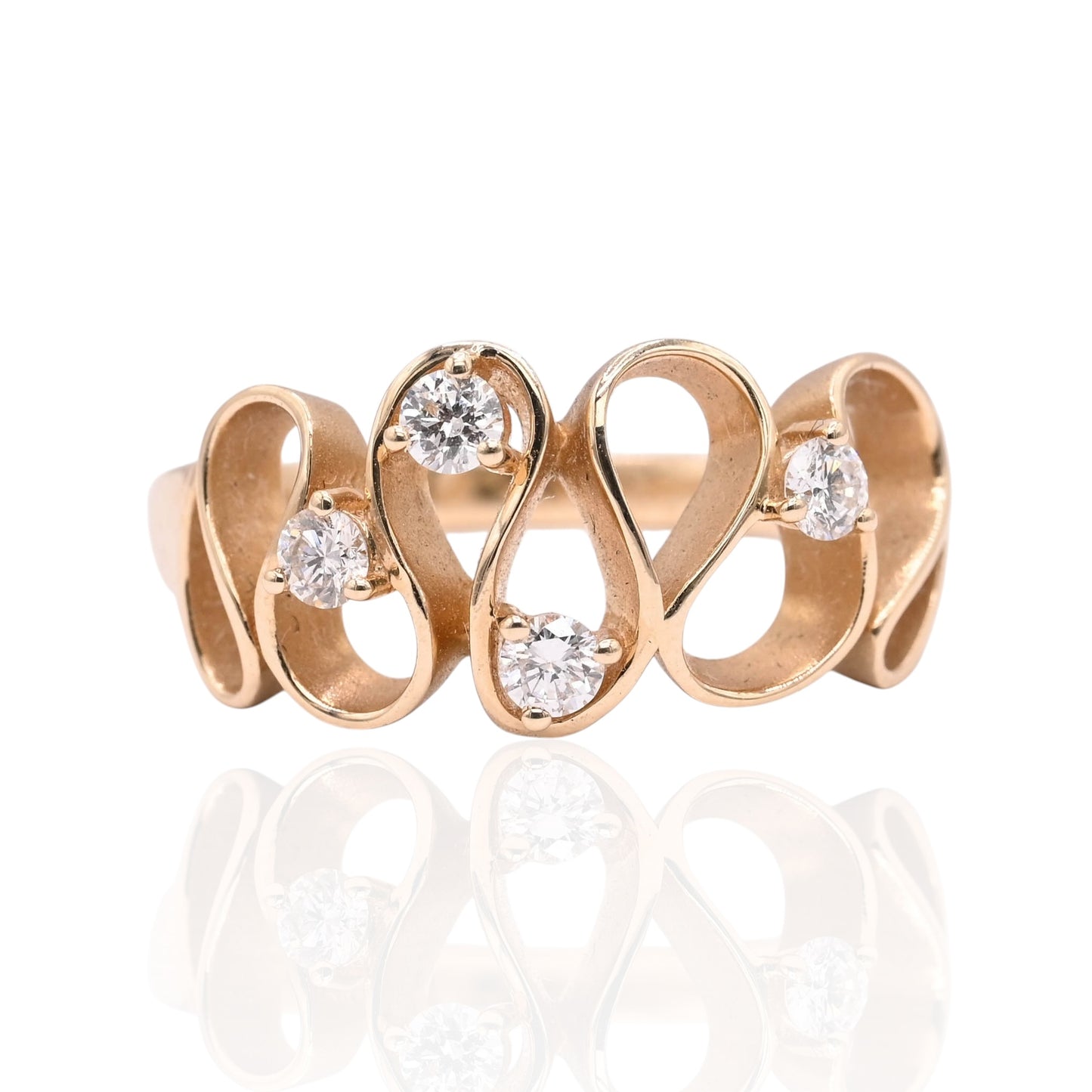 Ruffle Ring with Accent Diamonds 14K Yellow Gold Size 6.75 0.26cttw