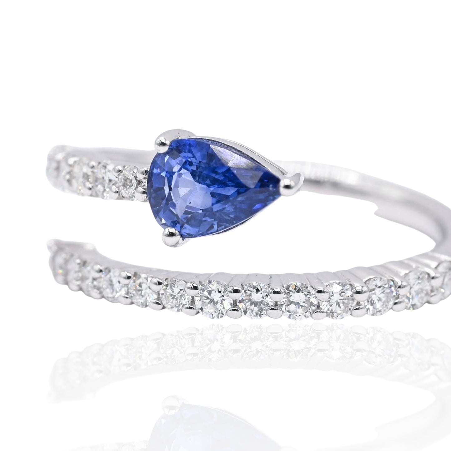 Open Wrap Sapphire Ring with Accent Diamonds 14K White Gold Size 6.5 0.49cttw