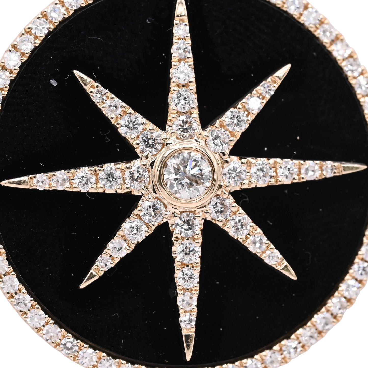 FINAL SALE: Diamond and Onyx Round Star Pendant with Diamond Bail 14K Yellow Gold 0.57cttw
