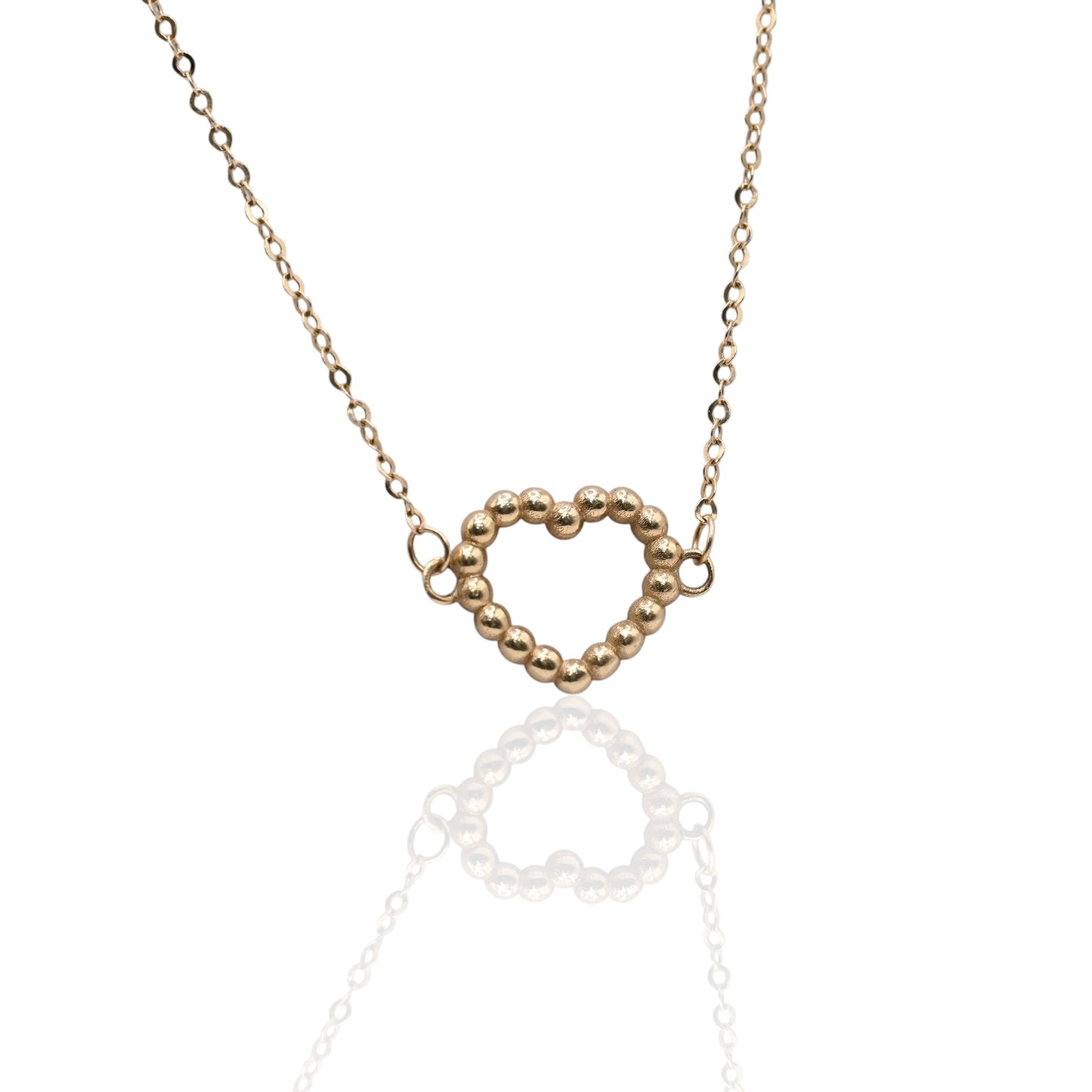 Bead Heart Bracelet with Diamond Cut Chain 14K Yellow Gold 7in