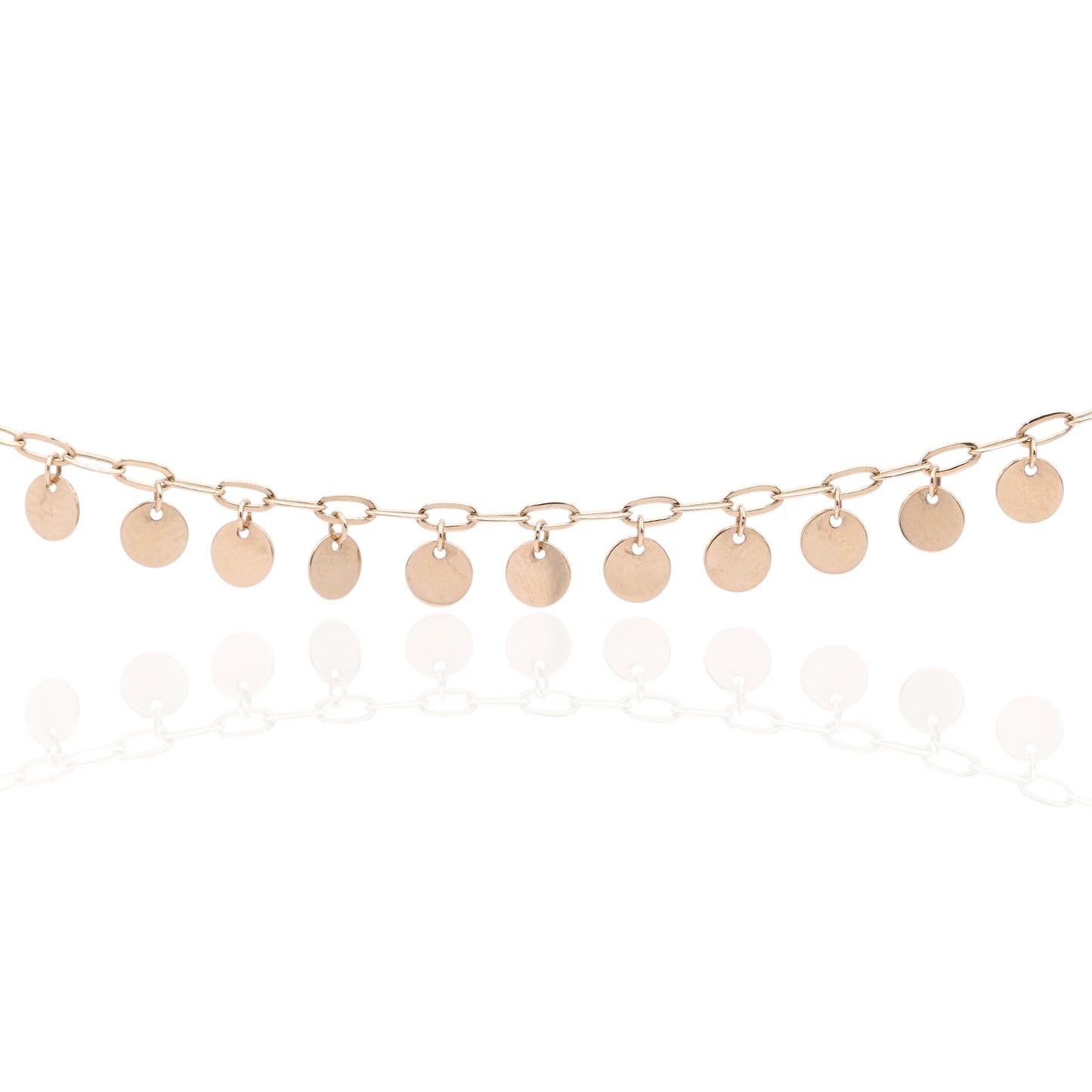 Dangle Disc Bracelet with Paperclip Chain 14K Yellow Gold 7.5in
