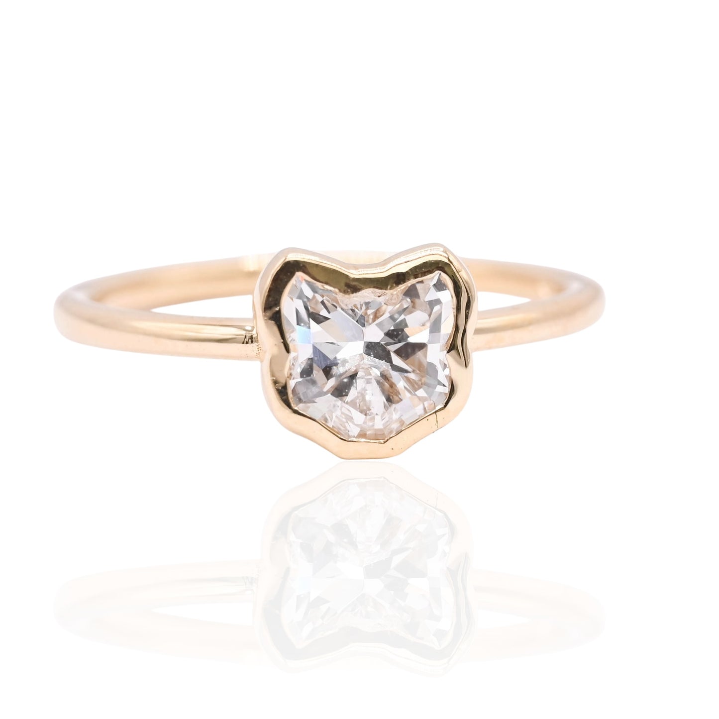 Purrfectly Loved LAB DIAMOND Bezel Cat Ring 18K Yellow Gold Size 7 (Larrea Original) 1.05cttw