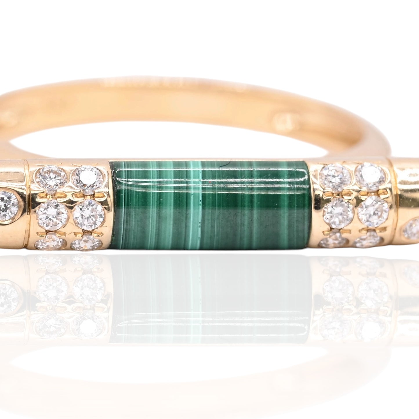 Malachite and Diamond Bar Ring 14K Yellow Gold Size 7 0.16cttw