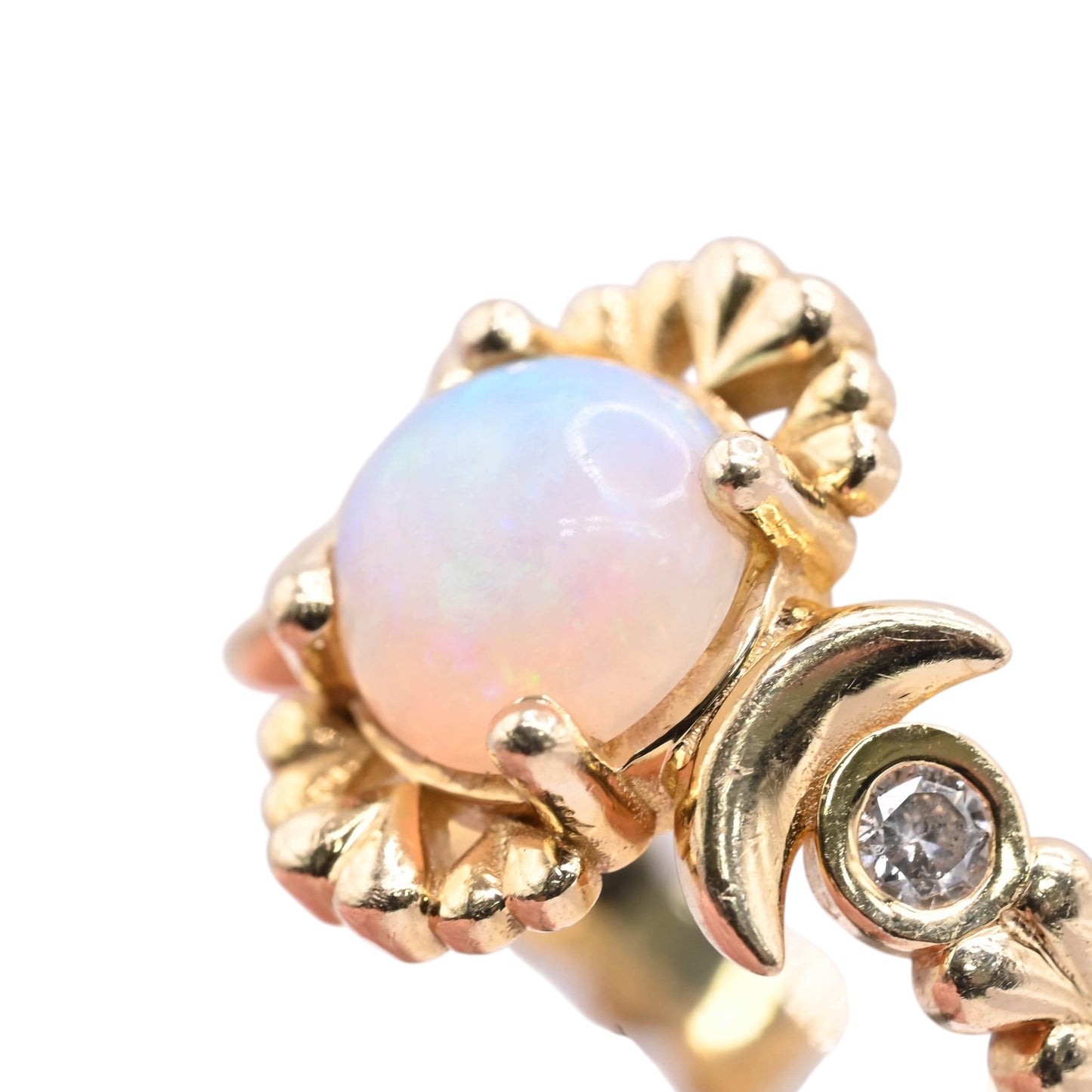 Heart and Moon Opal Ring with Bezel Accent Diamonds 14K Yellow Gold Size 6.75 0.03cttw Diamonds (Larrea Original)