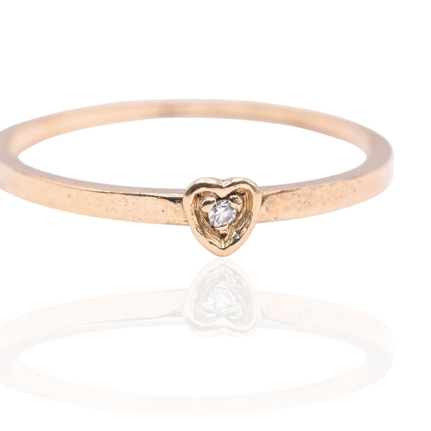 Dainty Heart Ring with Old Mine Cut Diamond 18K Yellow Gold Size 5.5 0.0075cttw
