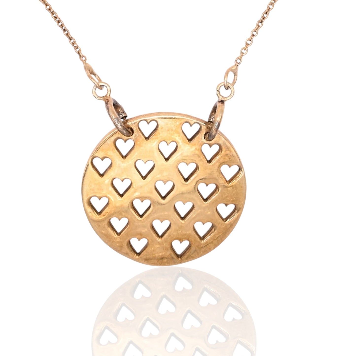 Round Heart Cutout Necklace 14K Yellow Gold 20in (Larrea Original)
