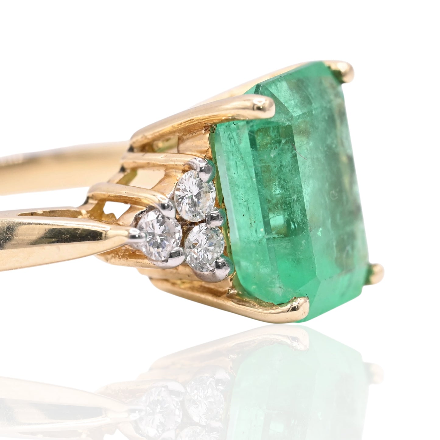 Emerald Ring with Side Diamonds 14K Yellow Gold Size 6 3.00ct Emerald/0.18cttw Diamonds