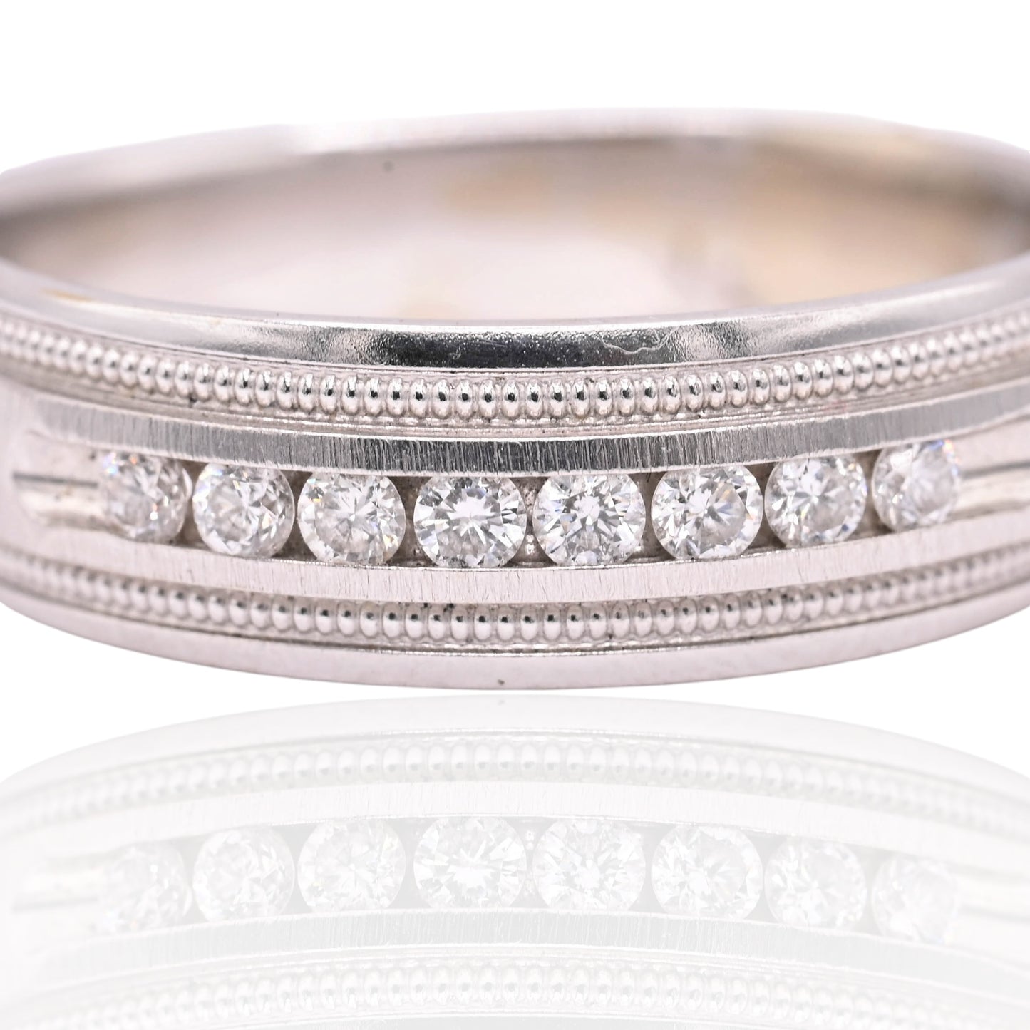 Diamond Wedding Band with Filigree 14K White Gold Ring Size 10.5 6.5mm Wide 0.24cttw