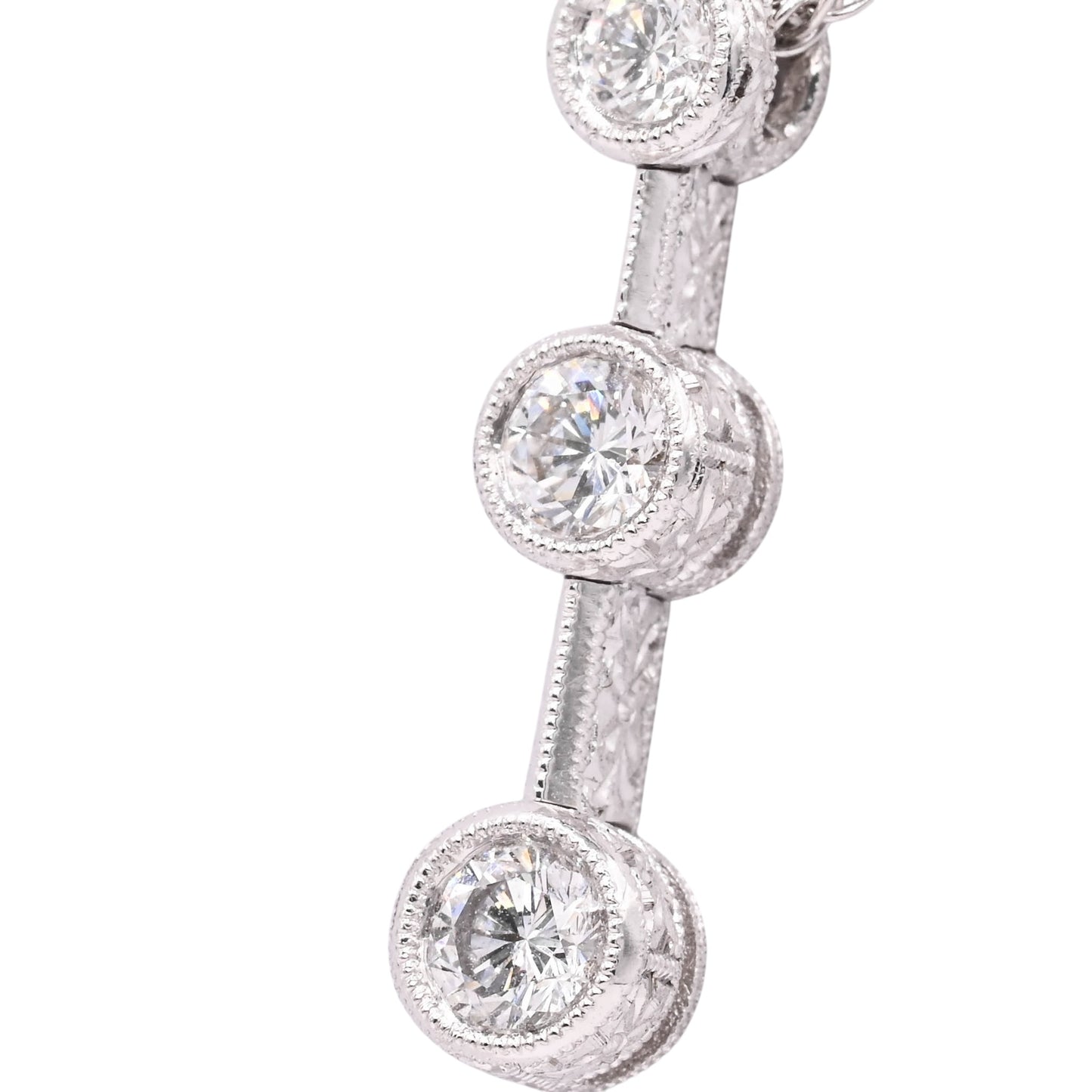Diamond Cut Three Stone Diamond Bezel Necklace 18K White Gold with Wheat Chain 16in 0.44cttw
