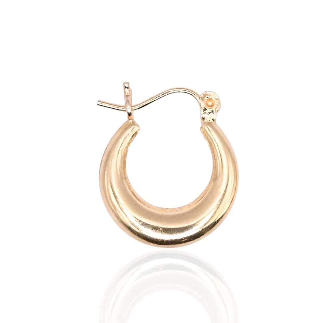 Puffed Round Hoops with Hinge Closure Earrings 14K Yellow Gold Thickness 2.54mm/Diameter 14.46mm