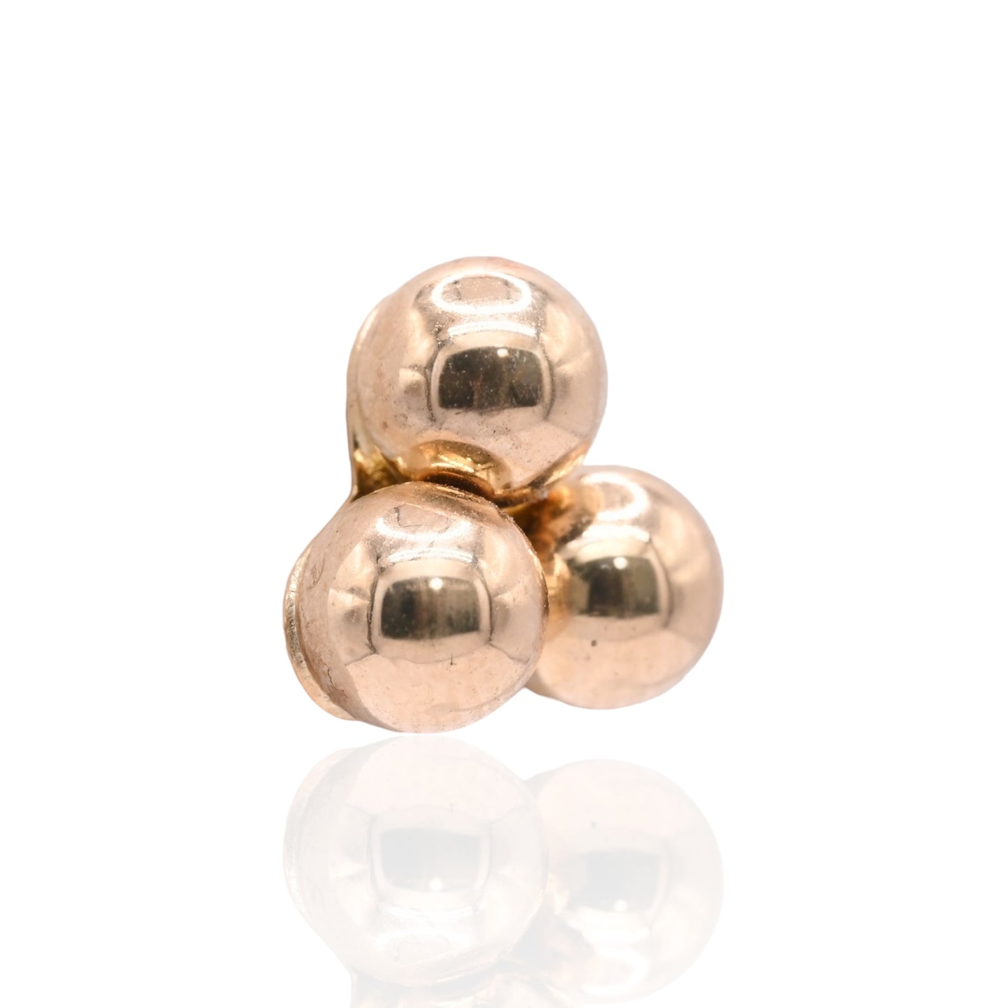 Triple Ball Lightweight Stud Earrings 14K Yellow Gold with Butterfly Backs