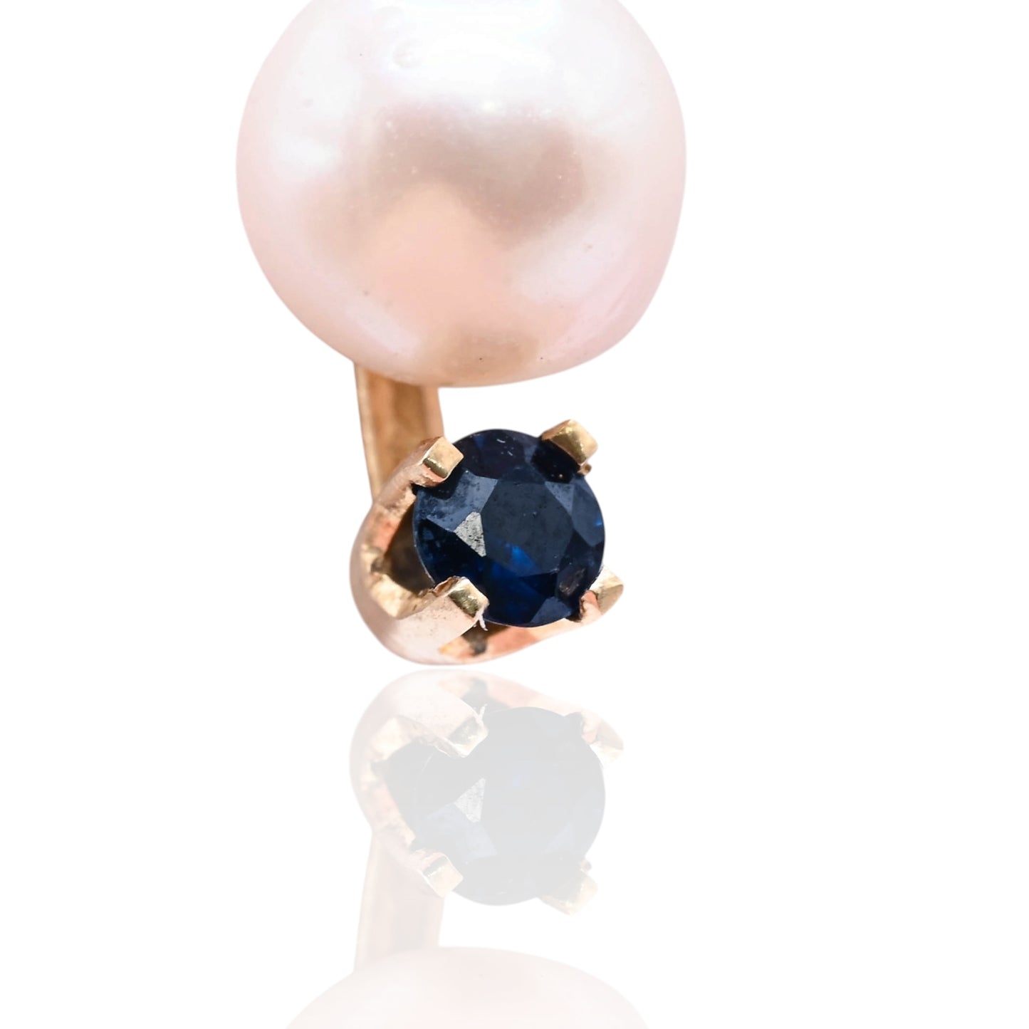 5mm Pearl Stud Earrings with Sapphires 14K Yellow Gold 0.16cttw Sapphires