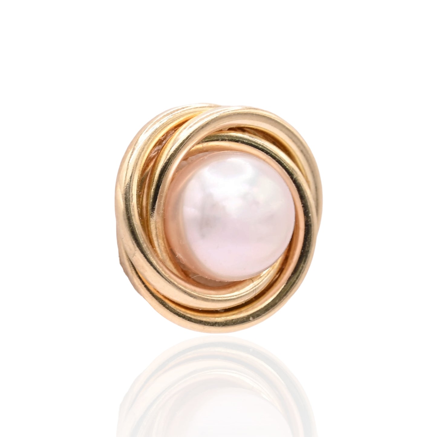 6mm Medium Pearl Round Twist Knot Stud Earrings 14K Yellow Gold