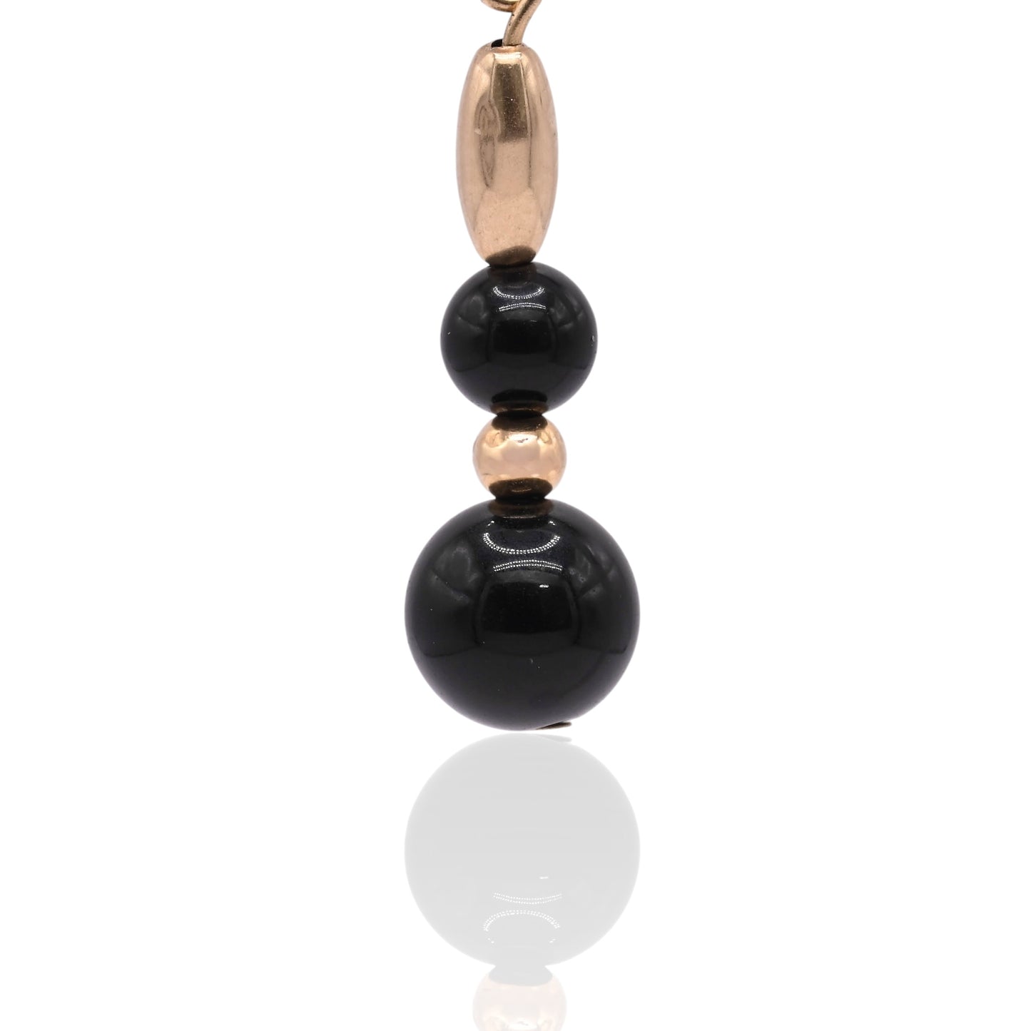 Onyx and Gold Bead Dangle Earrings 14K Yellow Gold
