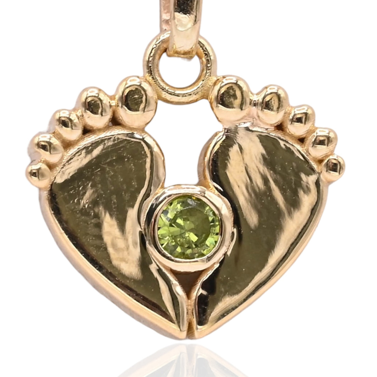 Solid Baby Feet Pendant with Peridot 14K Yellow Gold 0.06cttw Peridot