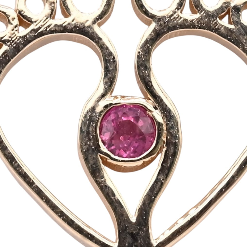 Open Baby Feet Pendant with Ruby 14K Yellow Gold 0.03cttw Ruby