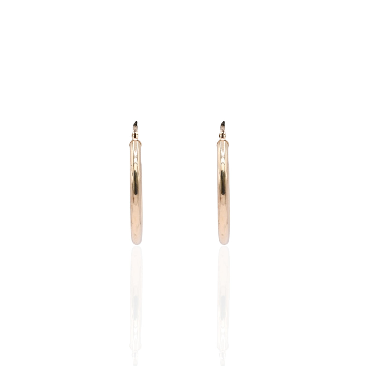 Lightweight Medium Tube Hoop Earrings 14K Yellow Gold with Hinge 1.95mm Thick/19.94mm Diameter