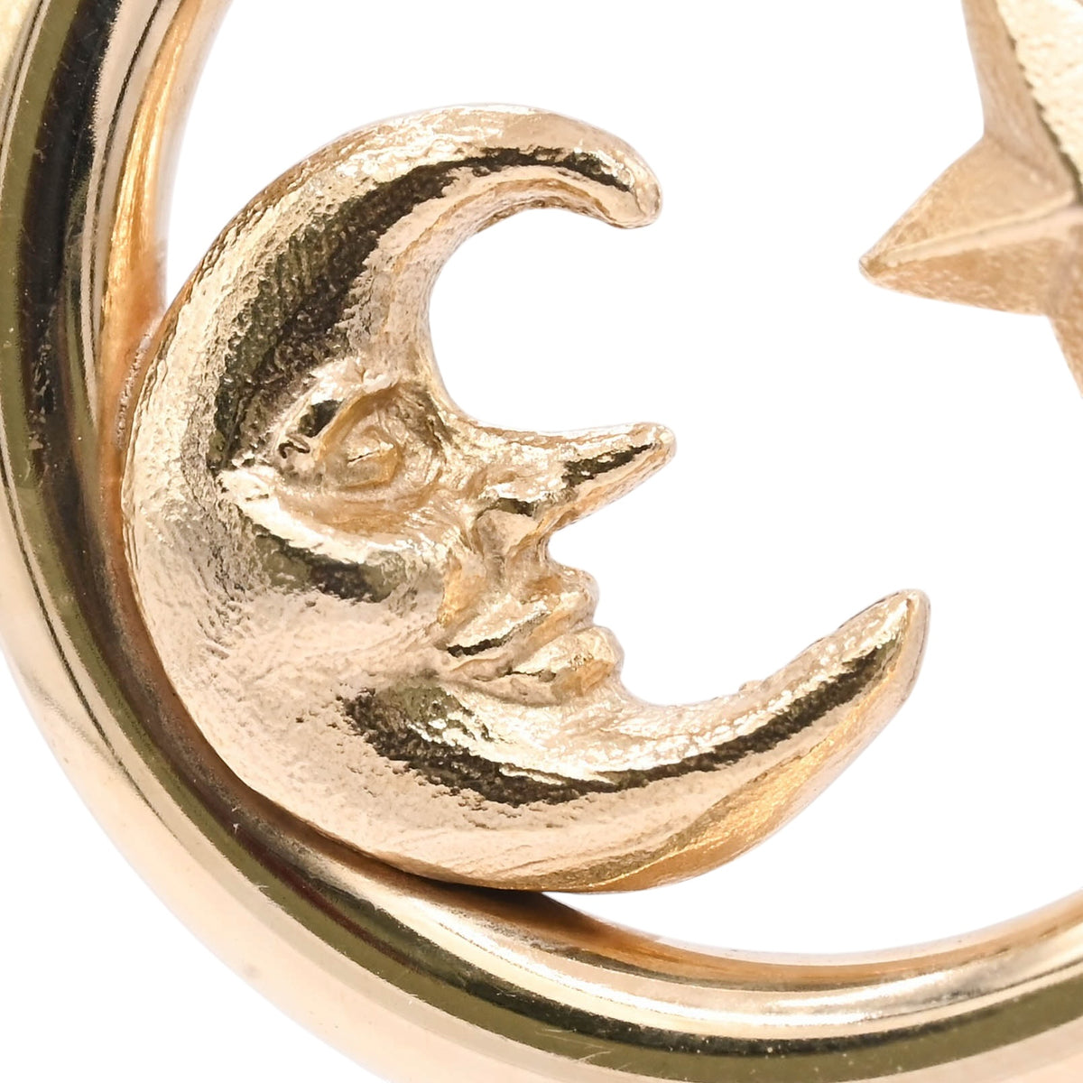 Lightweight Moon and Star Hoop Earrings 14K Yellow Gold with Hinge 3.10mm Thick/21.88 Diameter