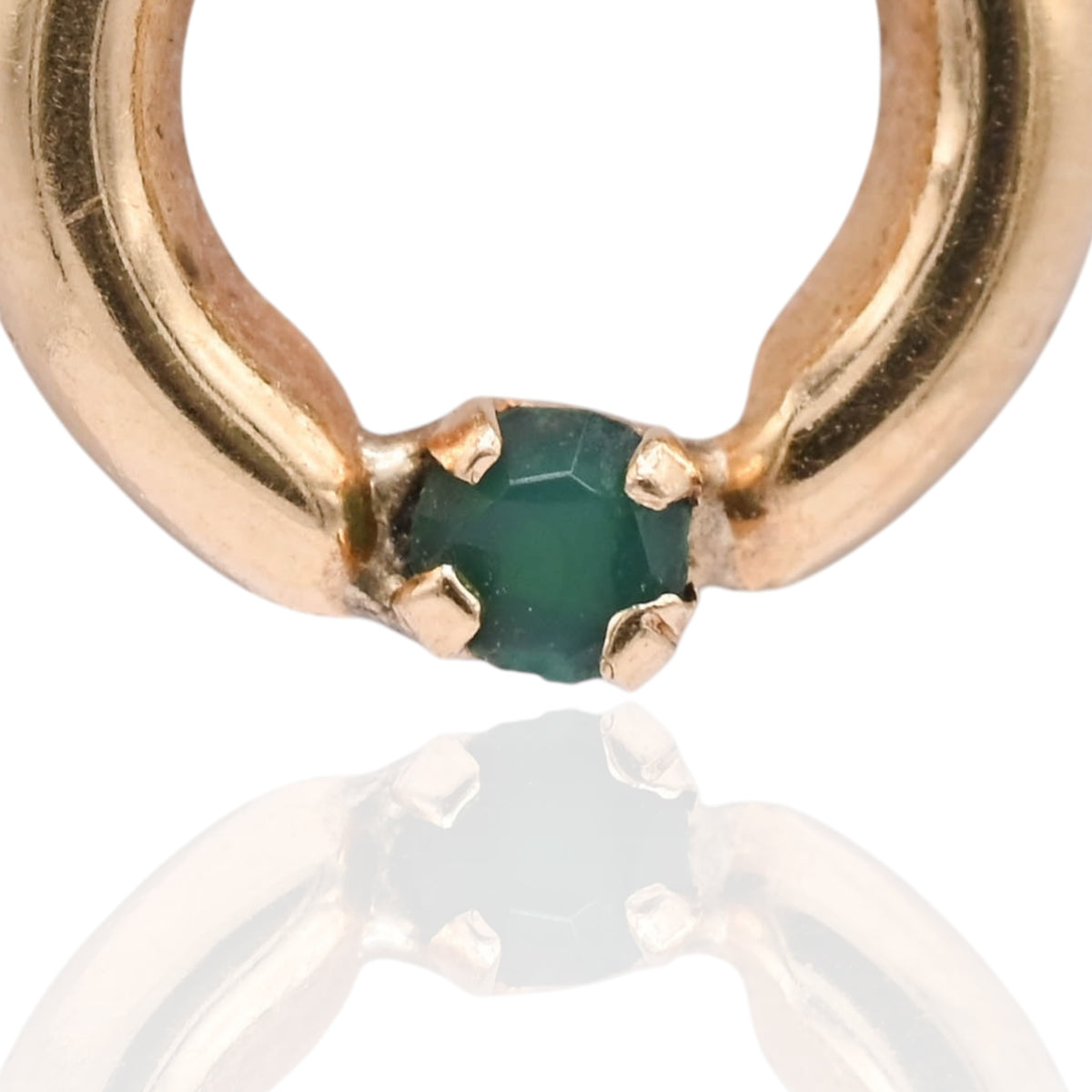 Lightweight Bezel Heart Knocker Stud Earrings 14K Yellow Gold with Cubic Zirconias and 0.08cttw Emeralds